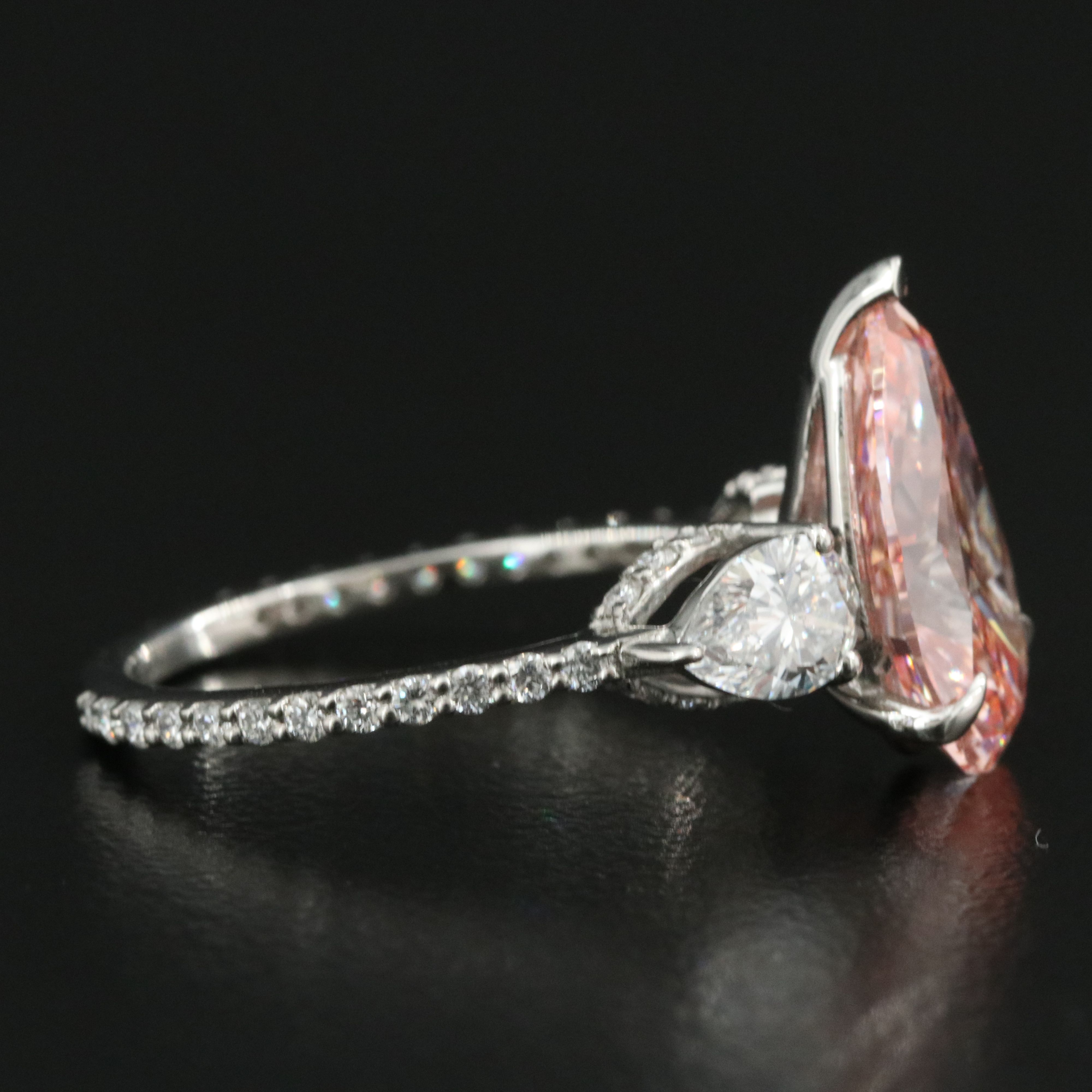 Platinum 3.88 CTW Lab Grown Diamond Ring with Fancy Pink Center and IGI Report