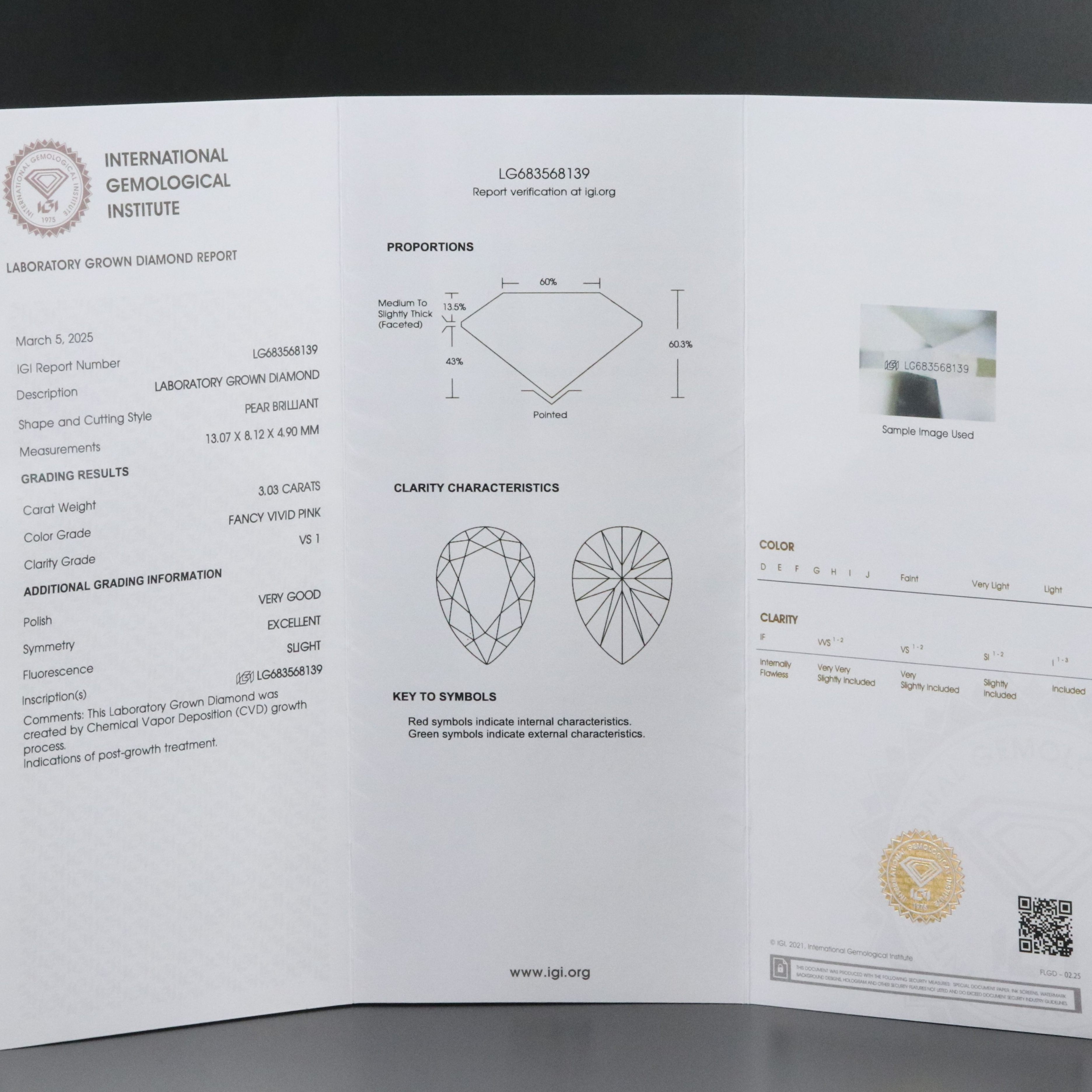 Platinum 3.88 CTW Lab Grown Diamond Ring with Fancy Pink Center and IGI Report