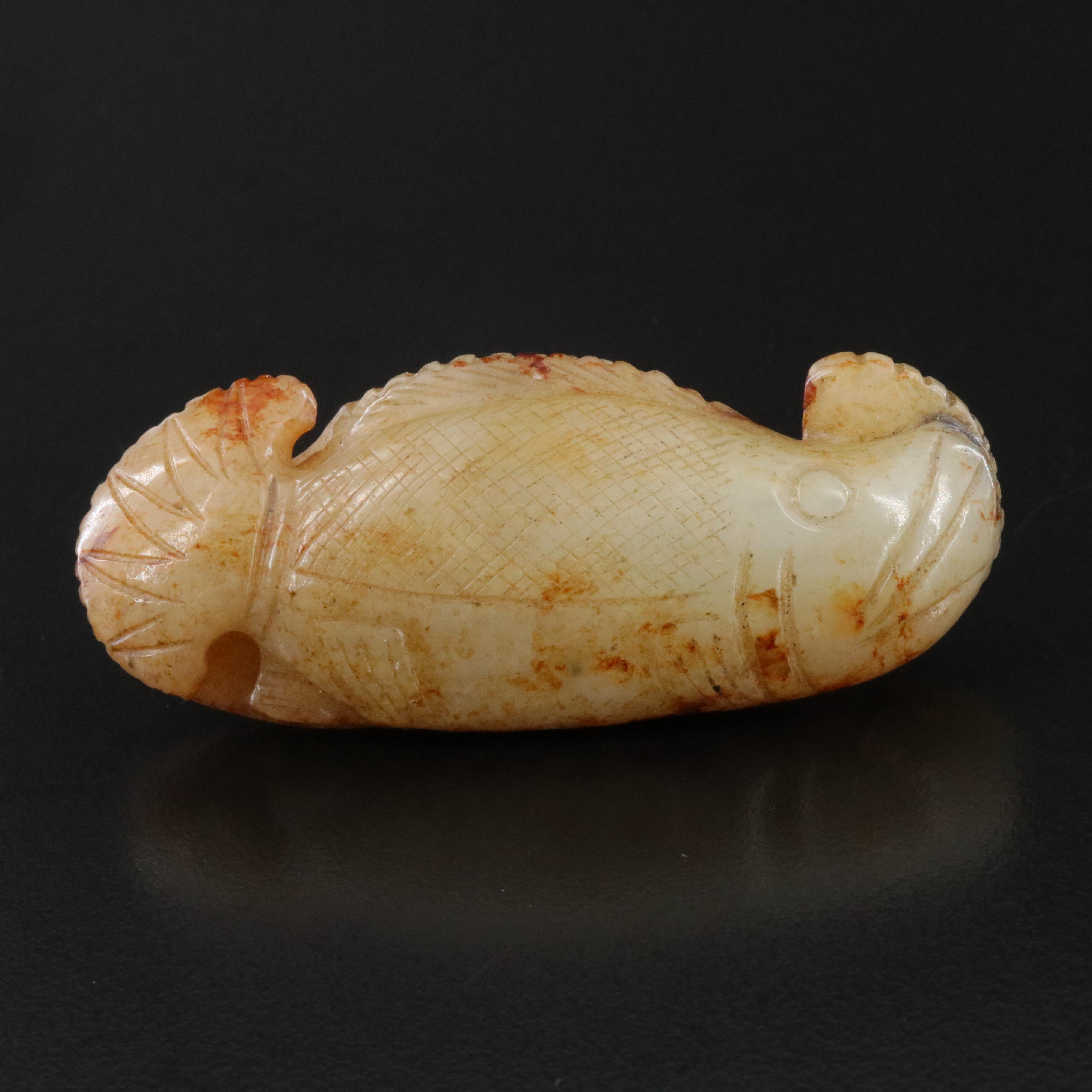 Carved Serpentine Double Fish Pendant