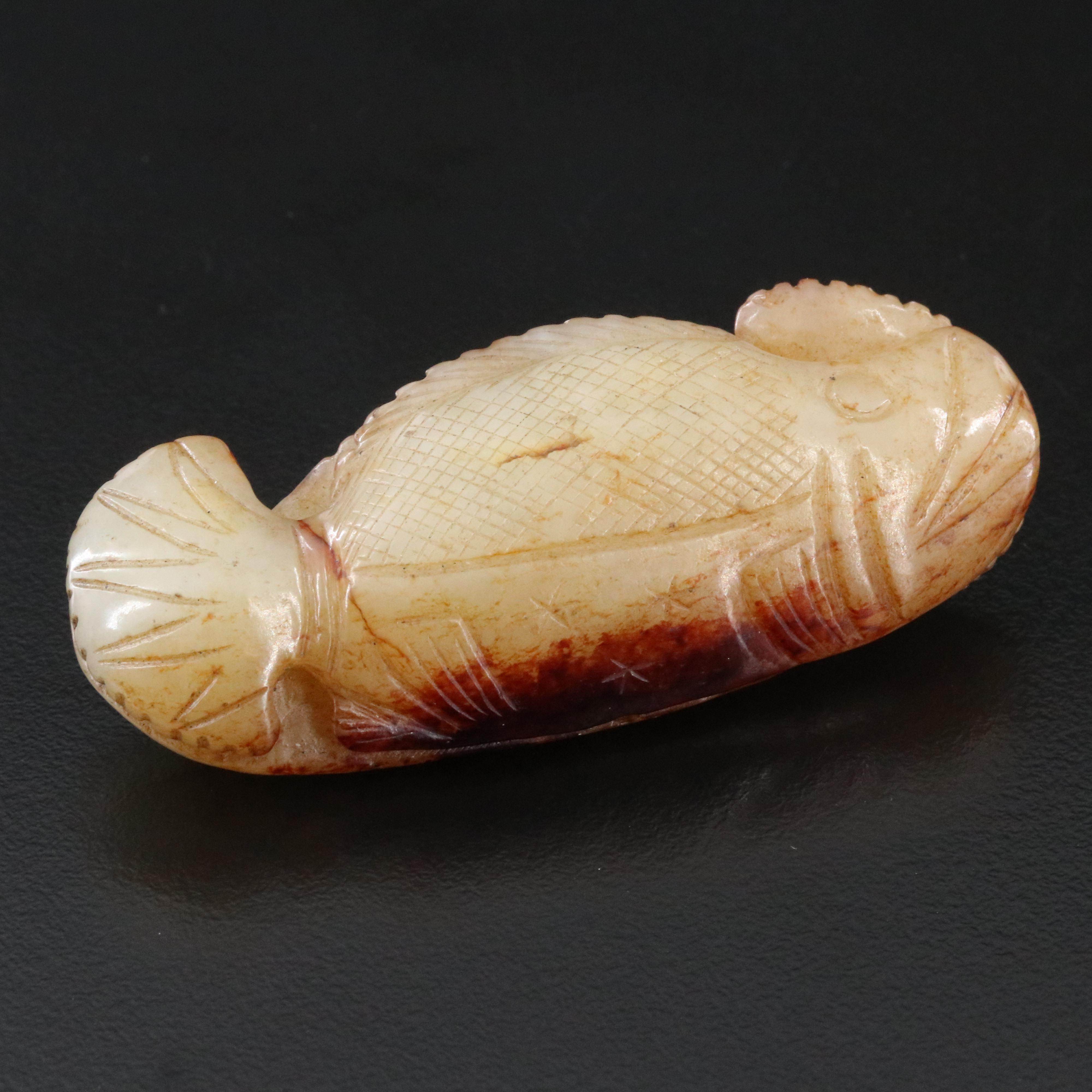 Carved Serpentine Double Fish Pendant