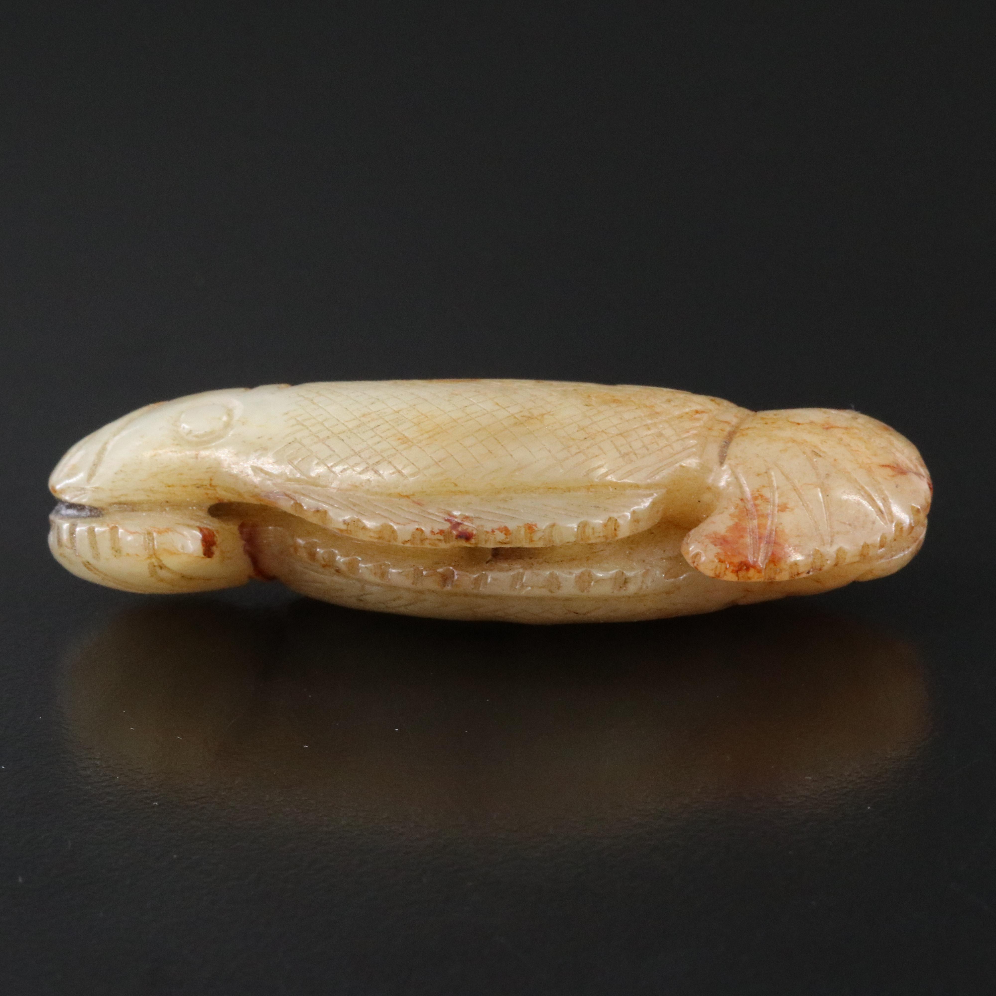 Carved Serpentine Double Fish Pendant