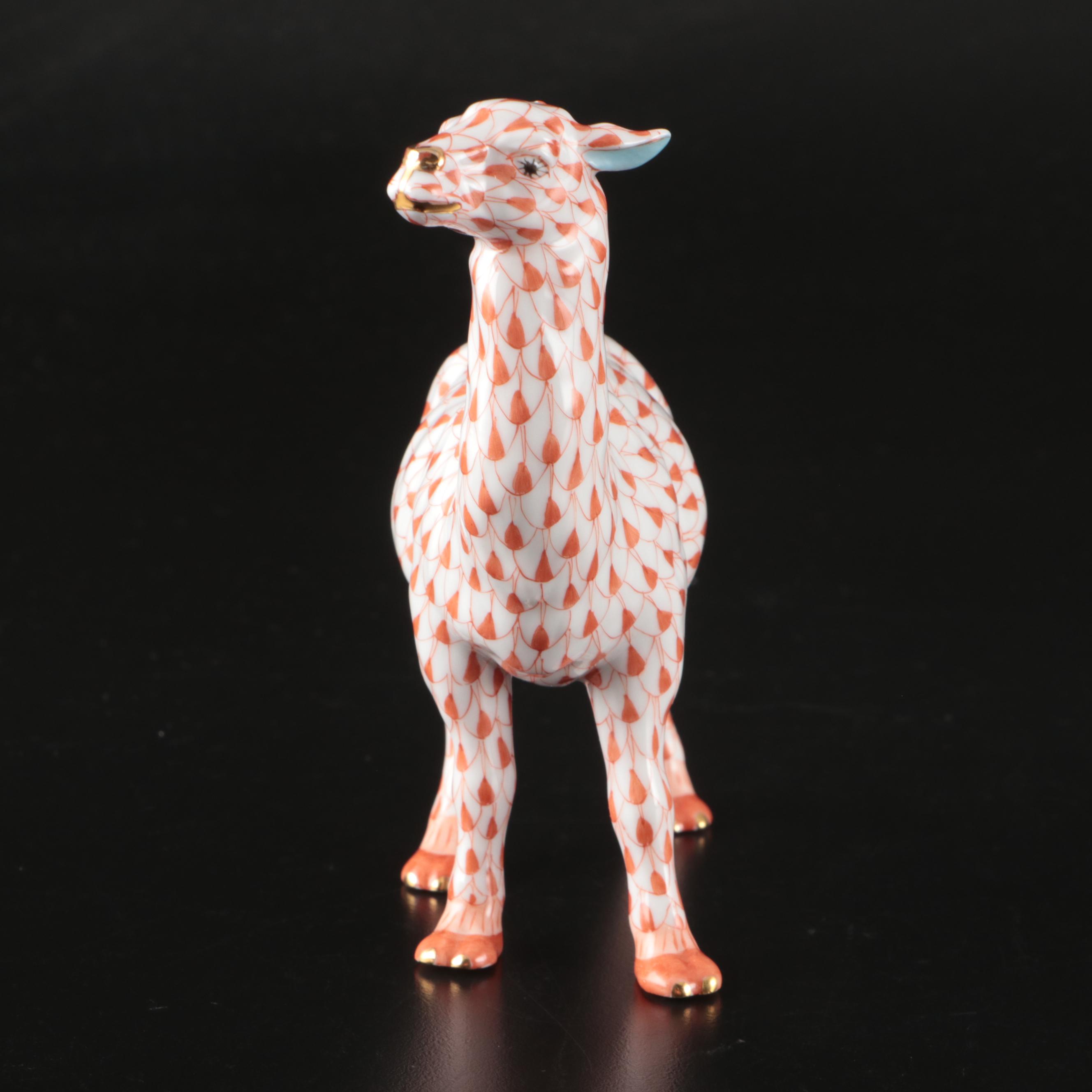 Herend Rust Fishnet with Gold "Llama" Porcelain Figurine, 2002