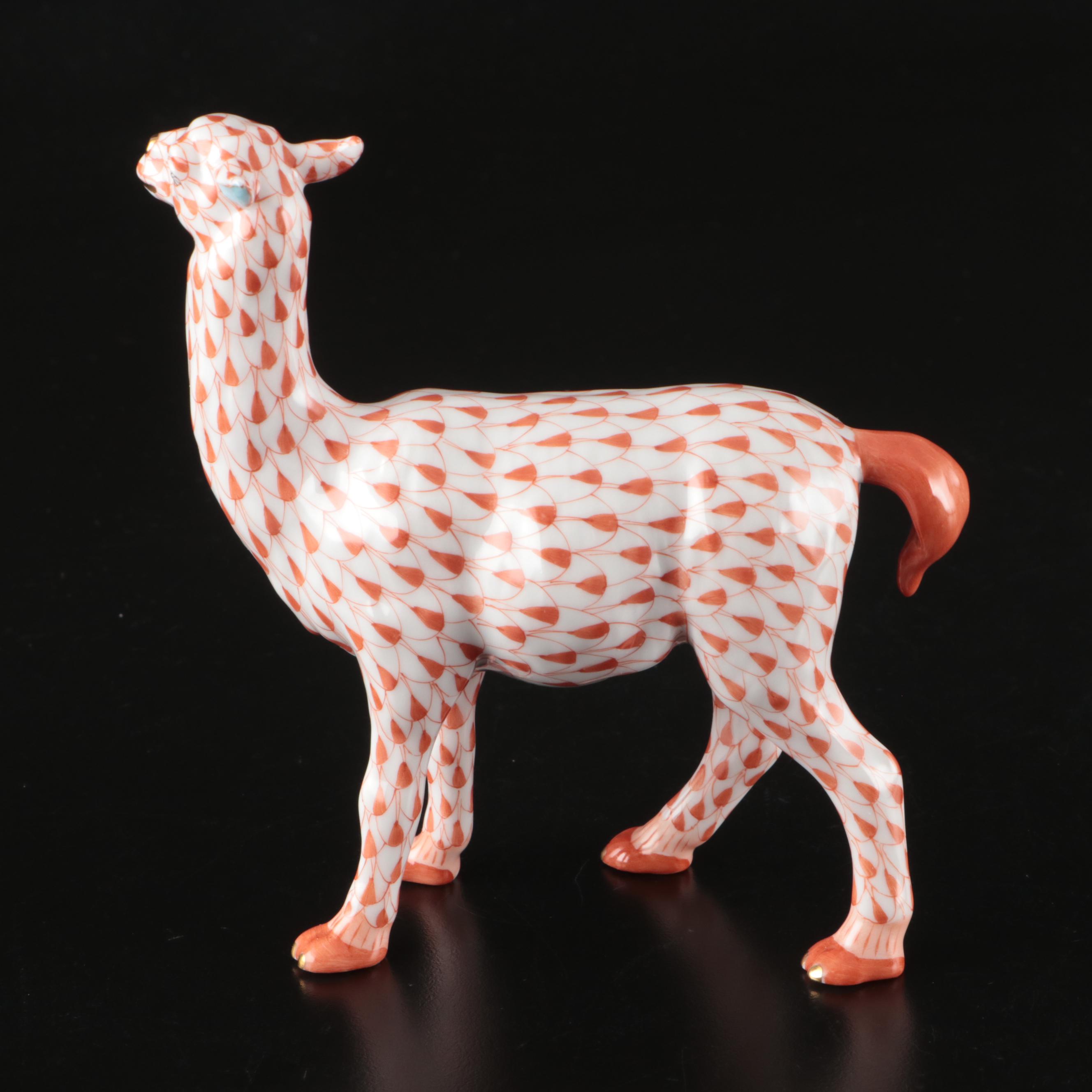 Herend Rust Fishnet with Gold "Llama" Porcelain Figurine, 2002
