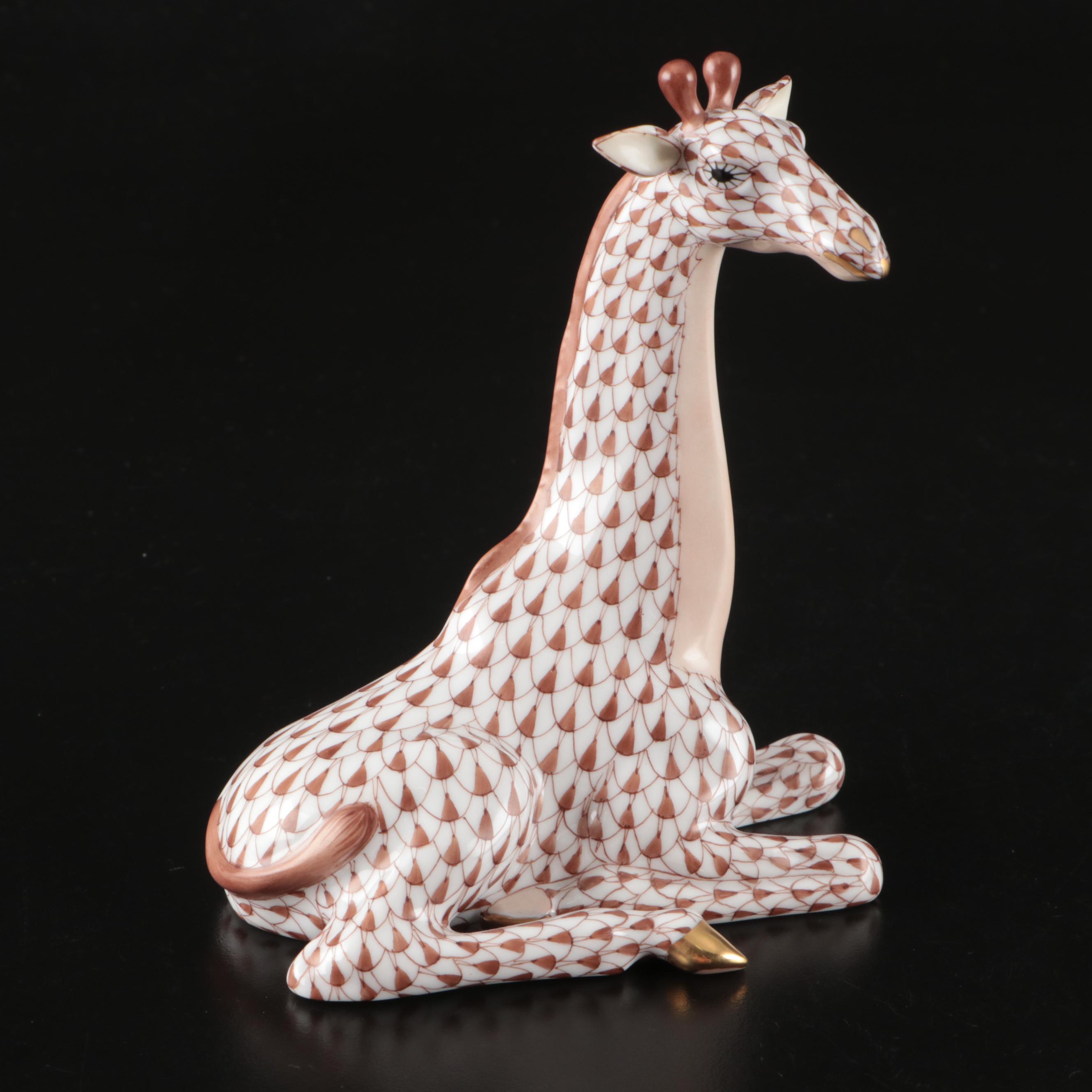 Herend Chocolate Fishnet with Gold "Giraffe" Porcelain Figurine, 2012