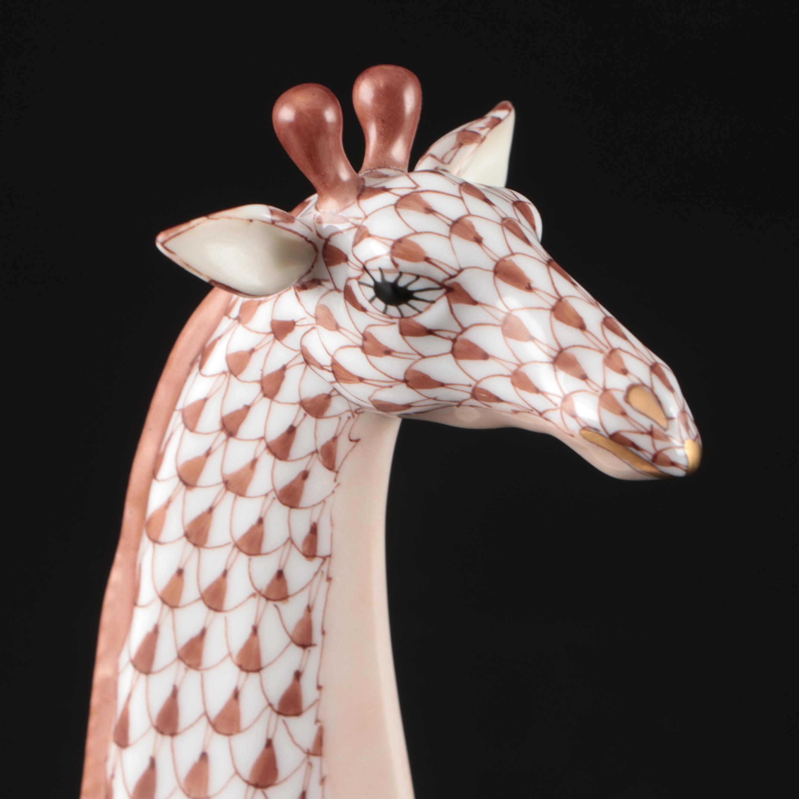 Herend Chocolate Fishnet with Gold "Giraffe" Porcelain Figurine, 2012