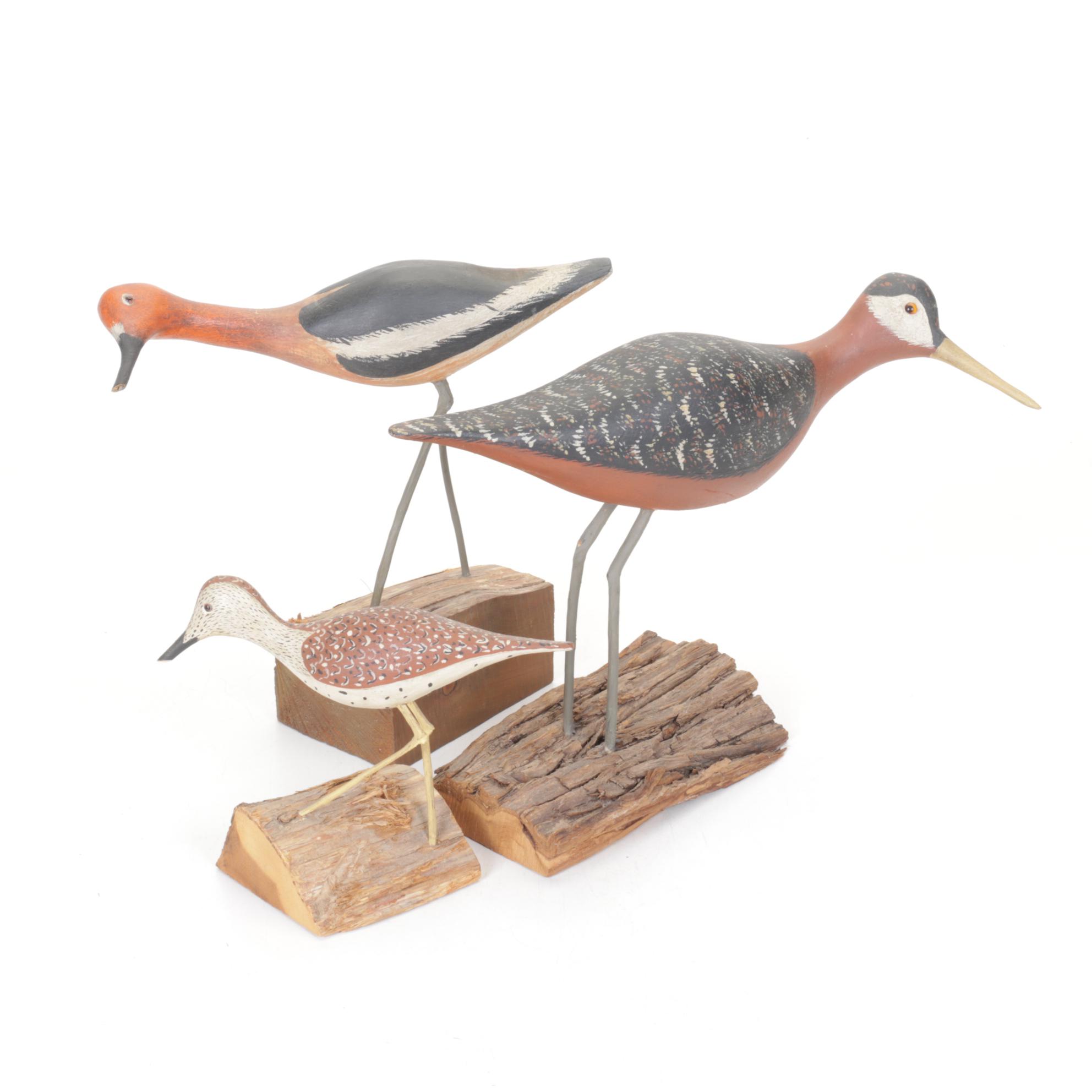 Hand-Carved and Painted Wooden Shorebirds