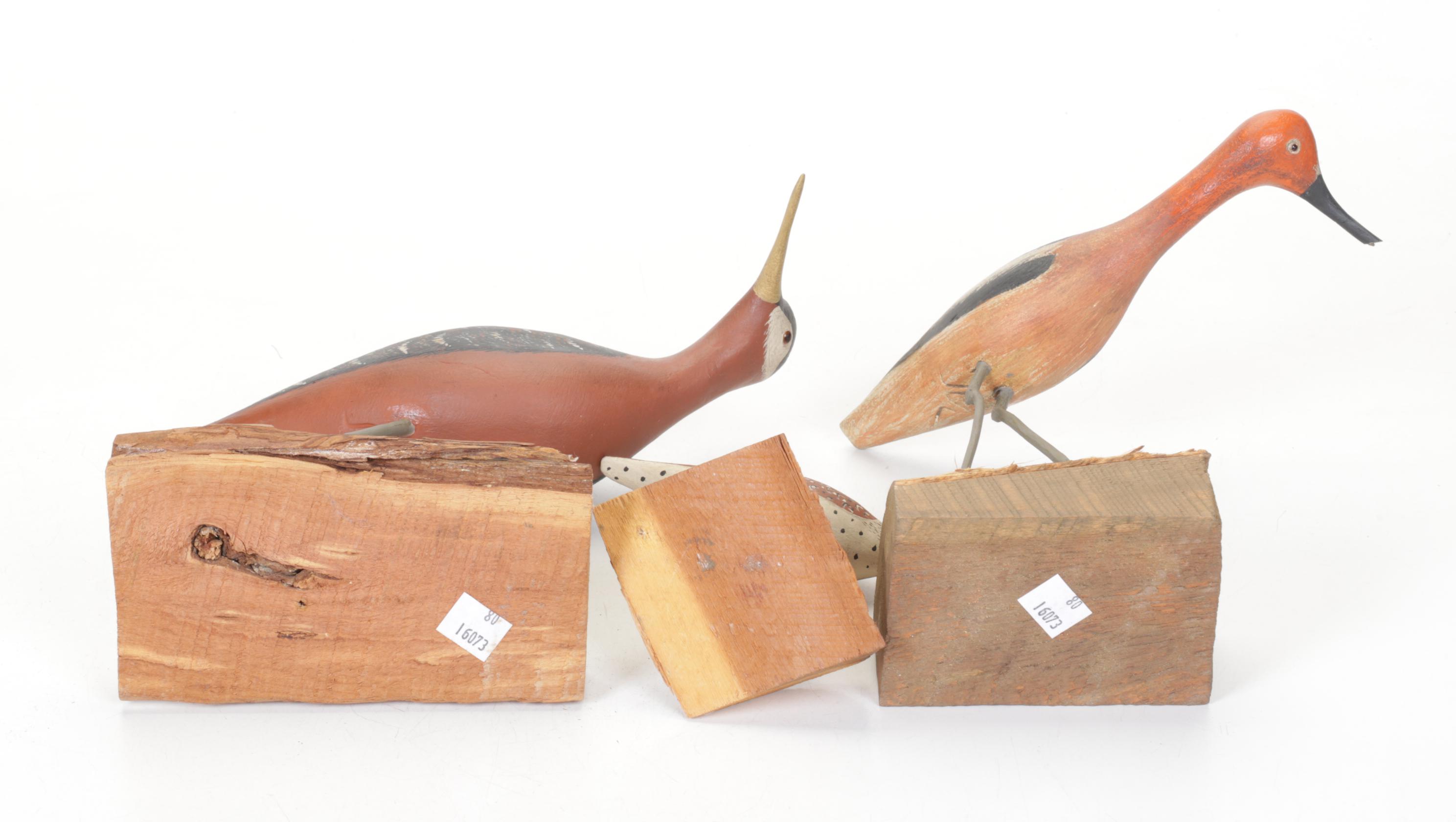 Hand-Carved and Painted Wooden Shorebirds