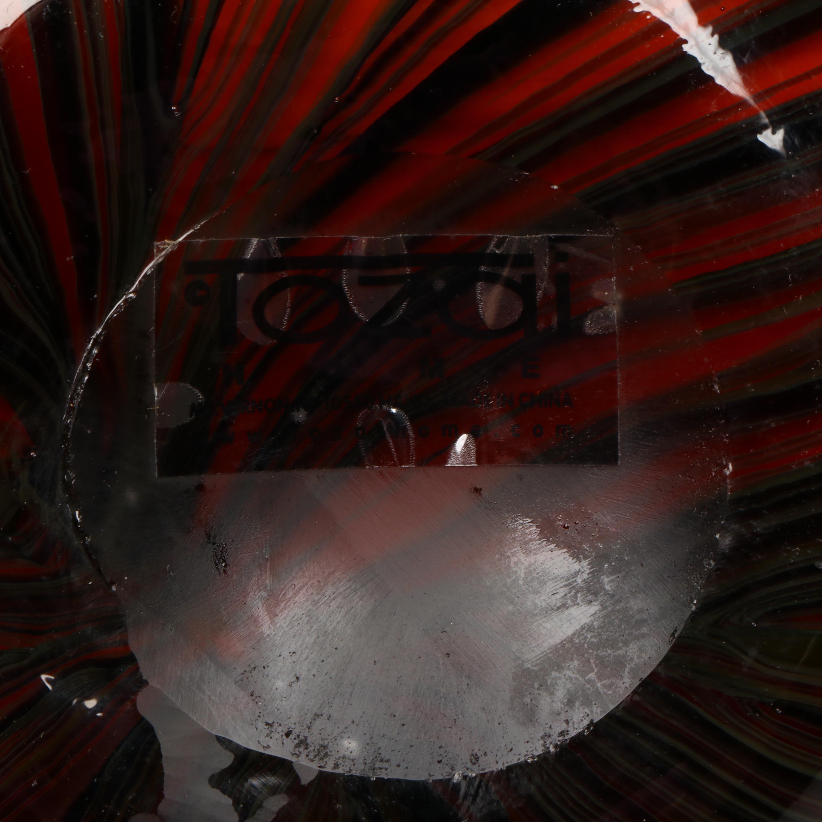 Pair of Tozai Home Contemporary Feather Pulled Glass Vases on Acrylic Bases