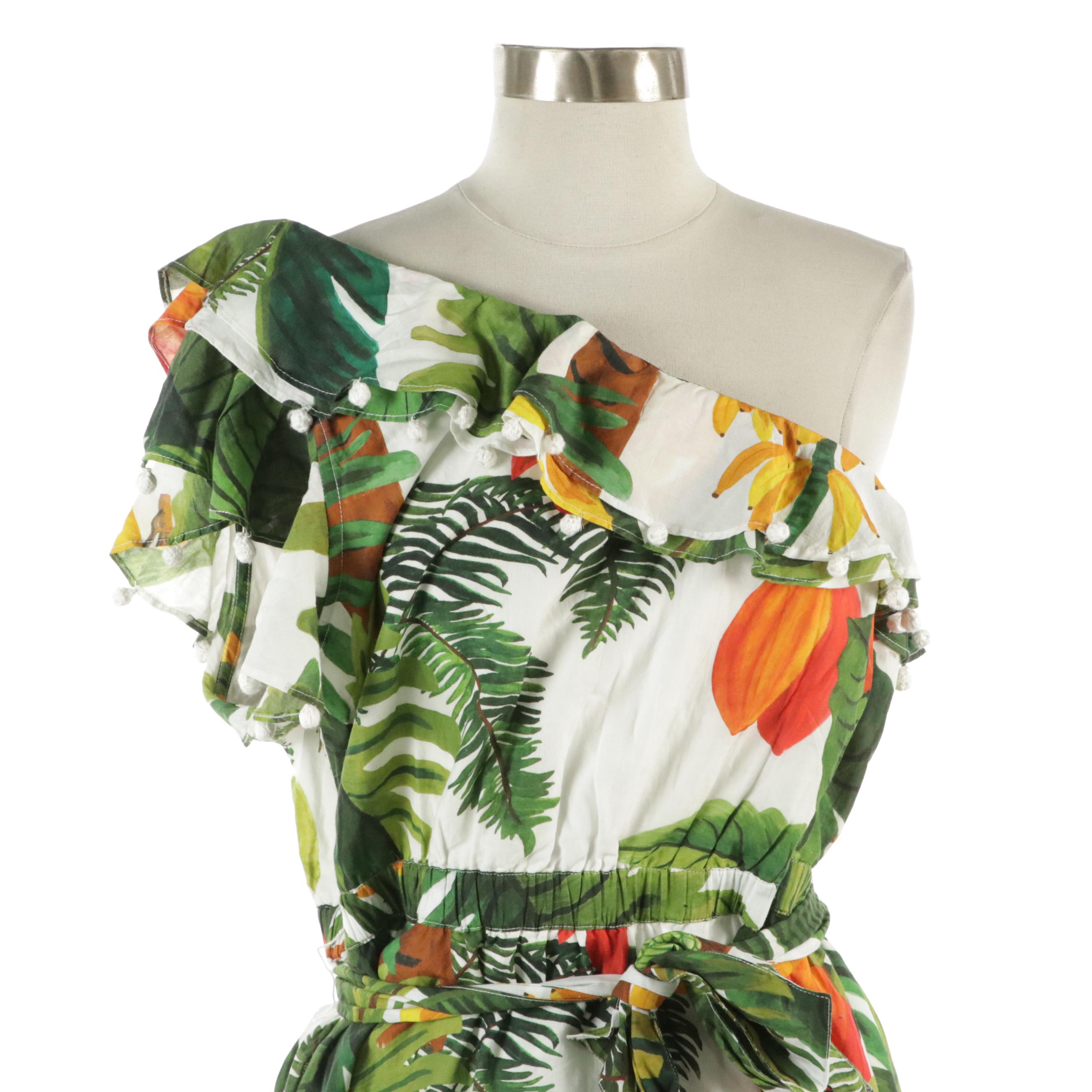 Farm Rio White Coco Forest One-Shoulder and Square Neck Animal Sky Maxi Dresses