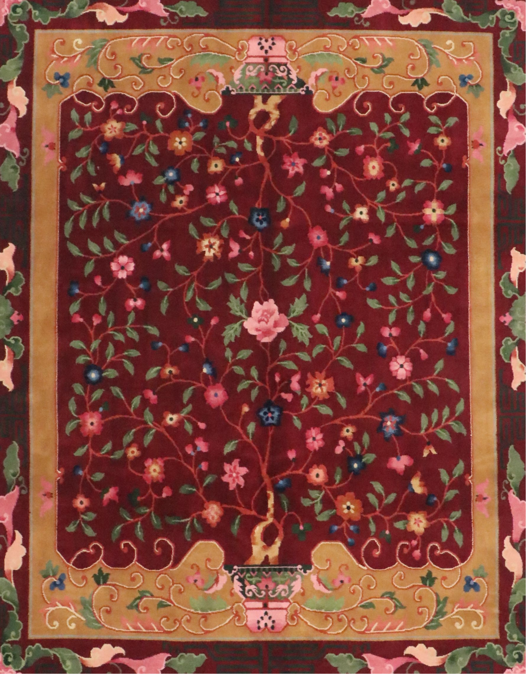 7'7 x 10' Hand-Knotted Chinese Floral Area Rug