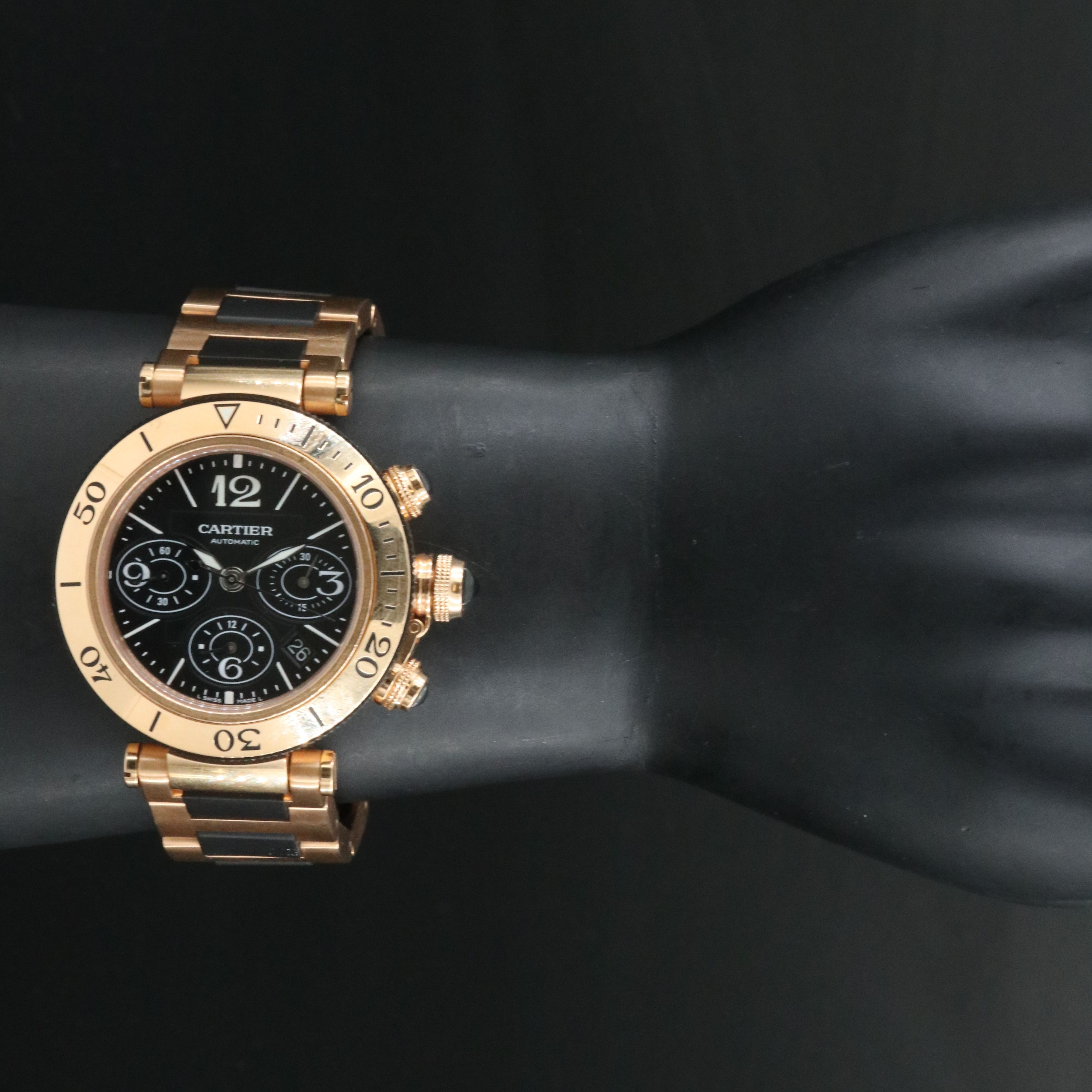 Cartier Pasha Seatimer Black 42mm 18K Rose Gold Automatic Watch 3066