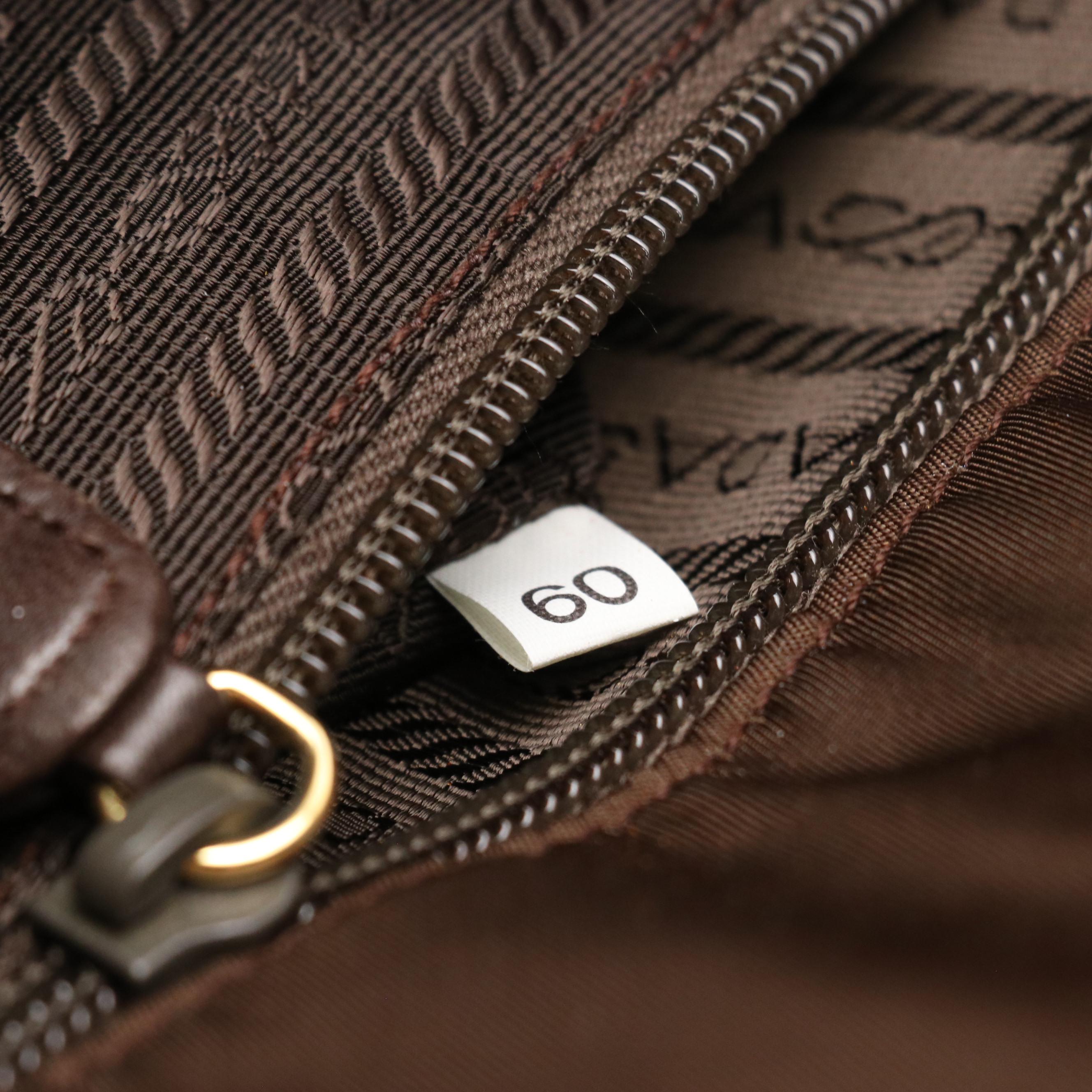 Prada Chain Link Shoulder Bag Tote in Dark Brown Lambskin Leather & Nylon