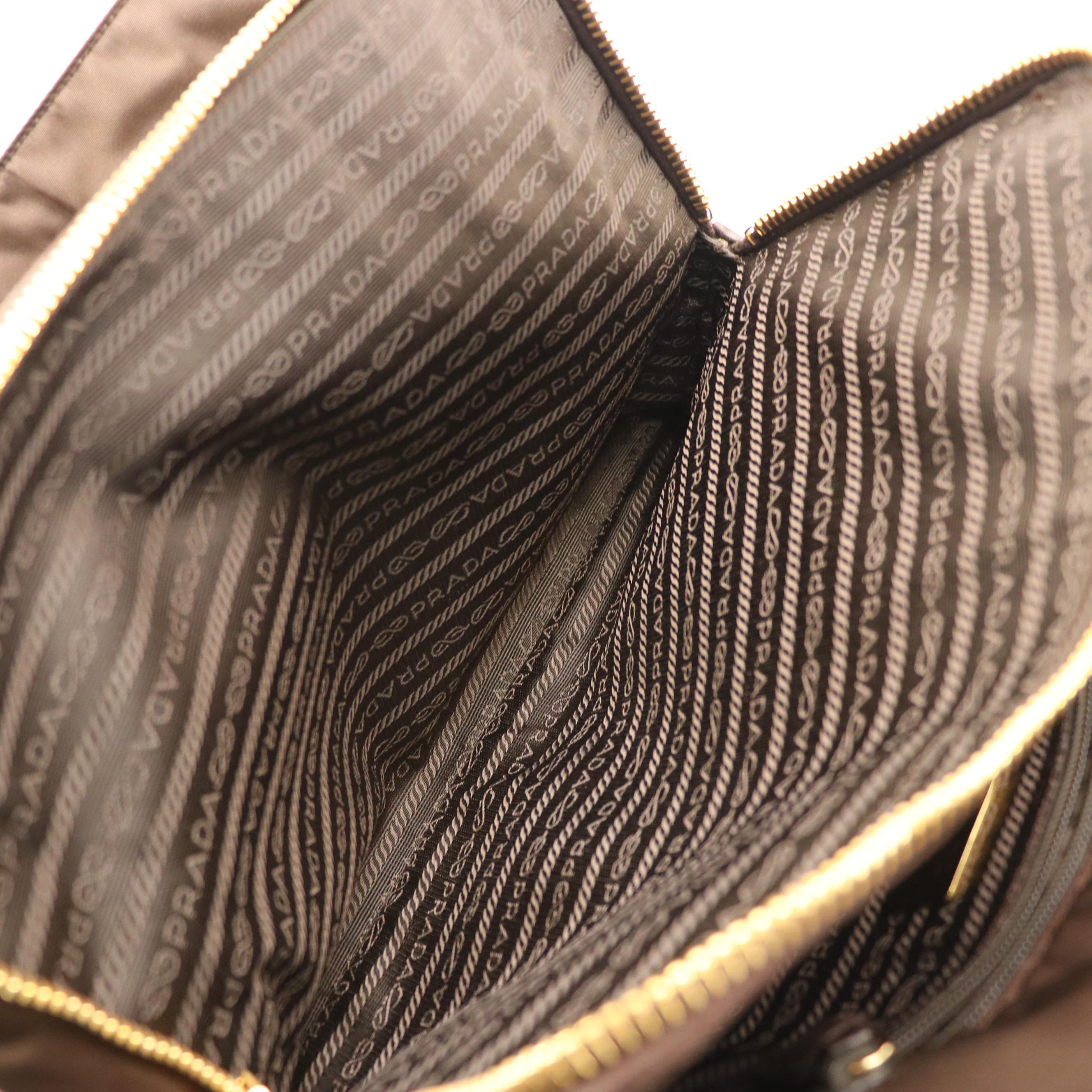 Prada Chain Link Shoulder Bag Tote in Dark Brown Lambskin Leather & Nylon