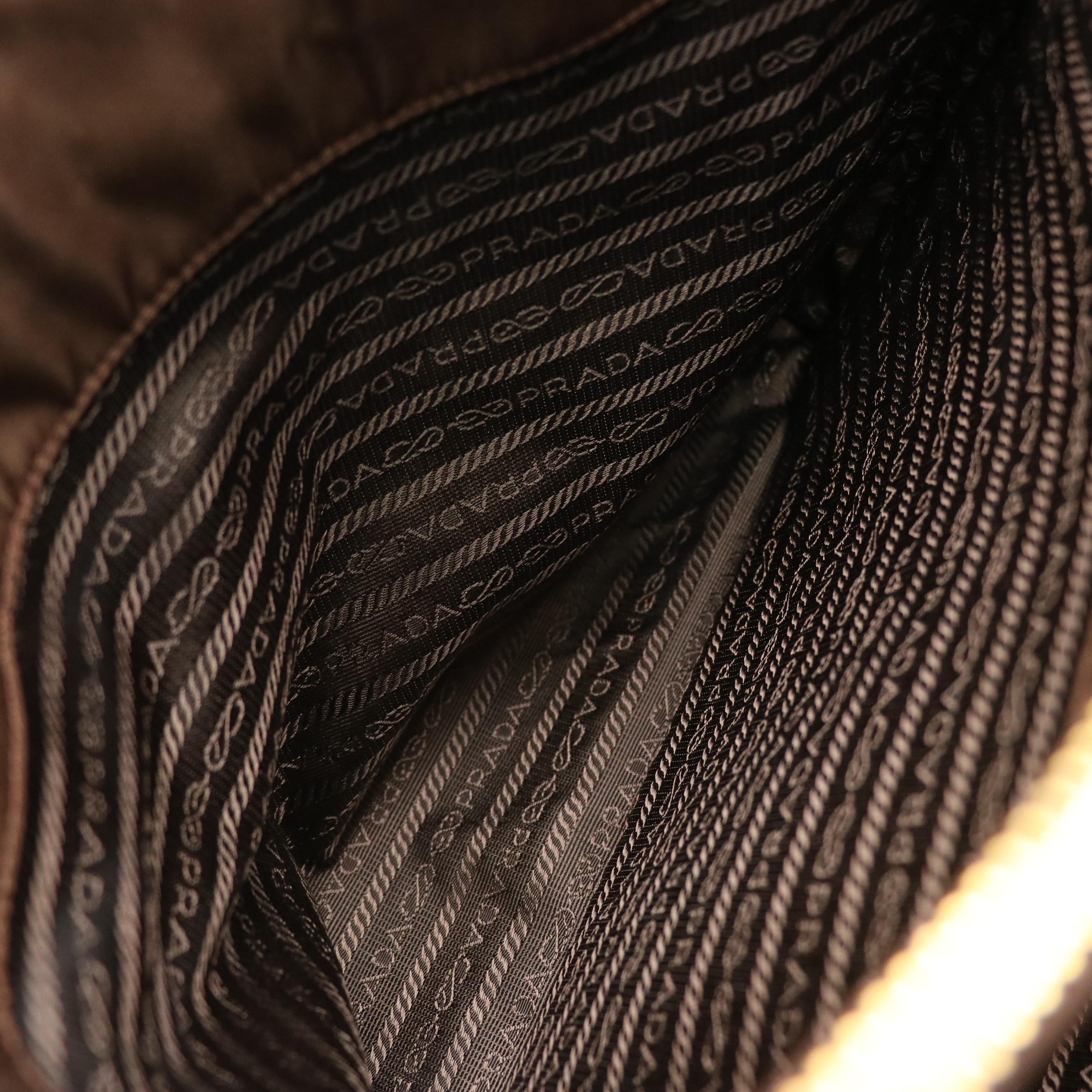 Prada Chain Link Shoulder Bag Tote in Dark Brown Lambskin Leather & Nylon