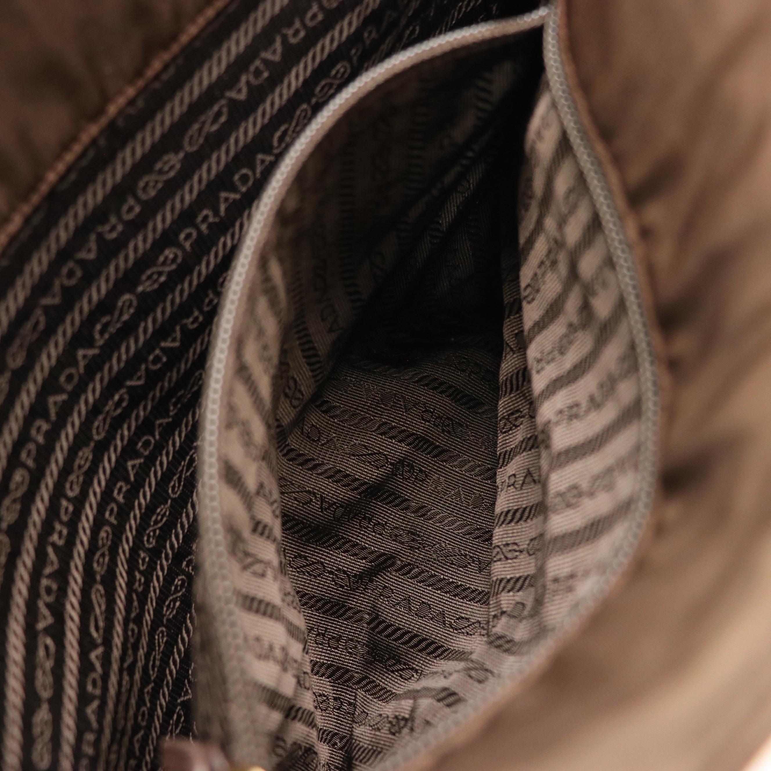 Prada Chain Link Shoulder Bag Tote in Dark Brown Lambskin Leather & Nylon