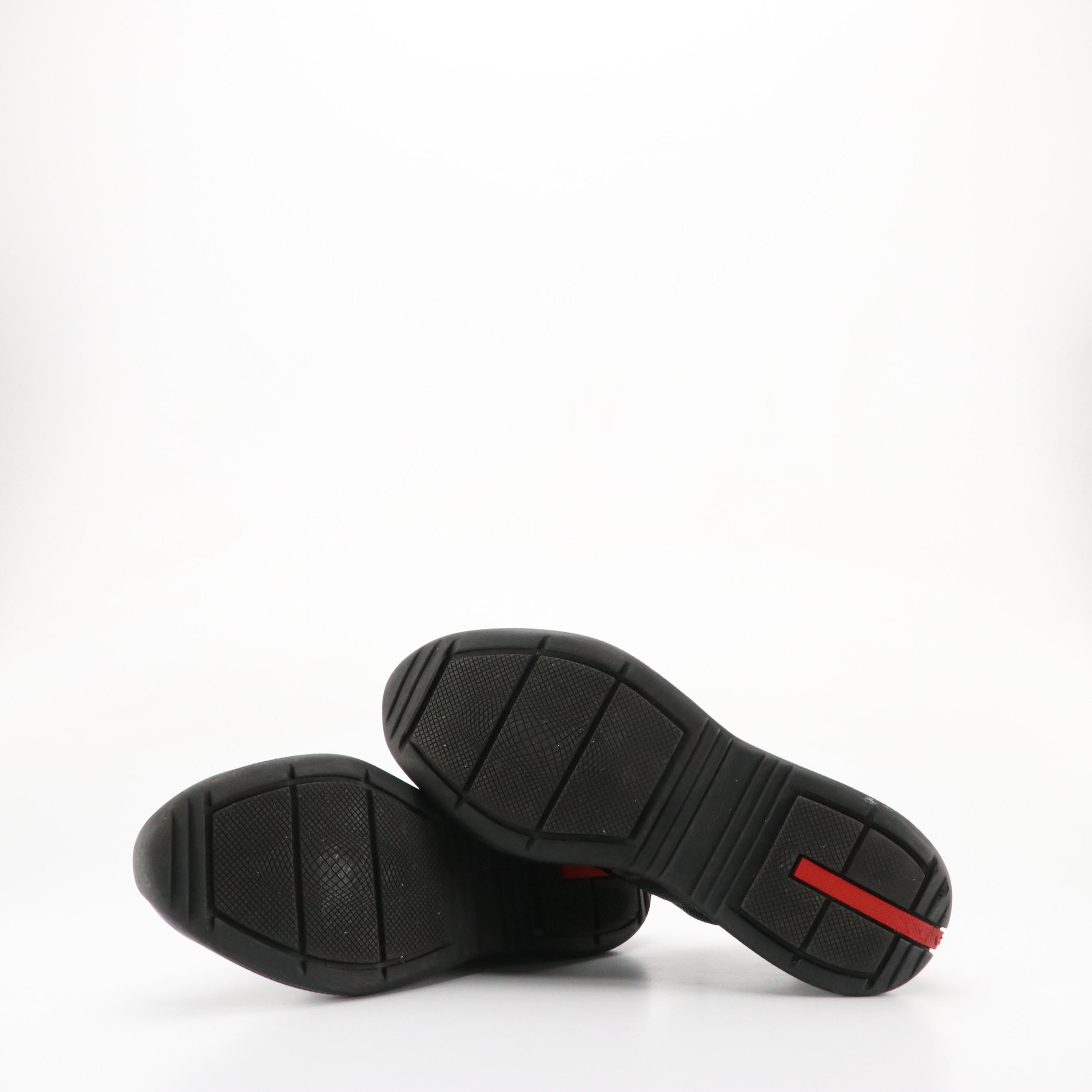 Men's Prada 'America's Cup' Black Patent Leather and Nylon Mesh Sneakers in Box