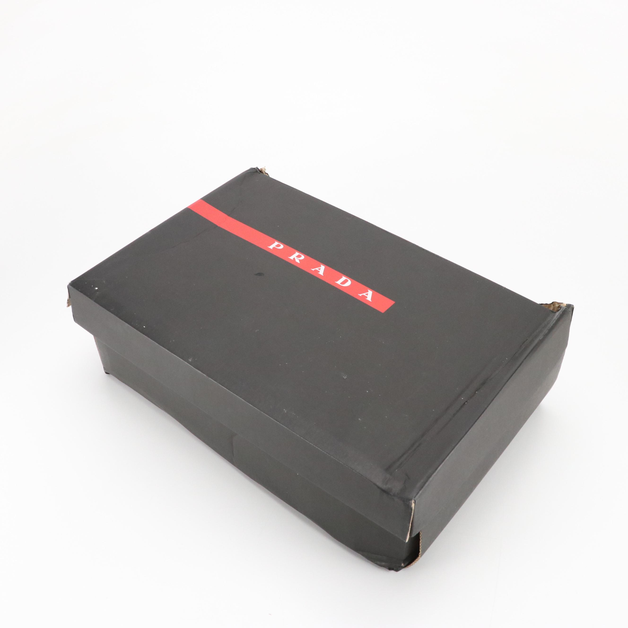 Men's Prada 'America's Cup' Black Patent Leather and Nylon Mesh Sneakers in Box