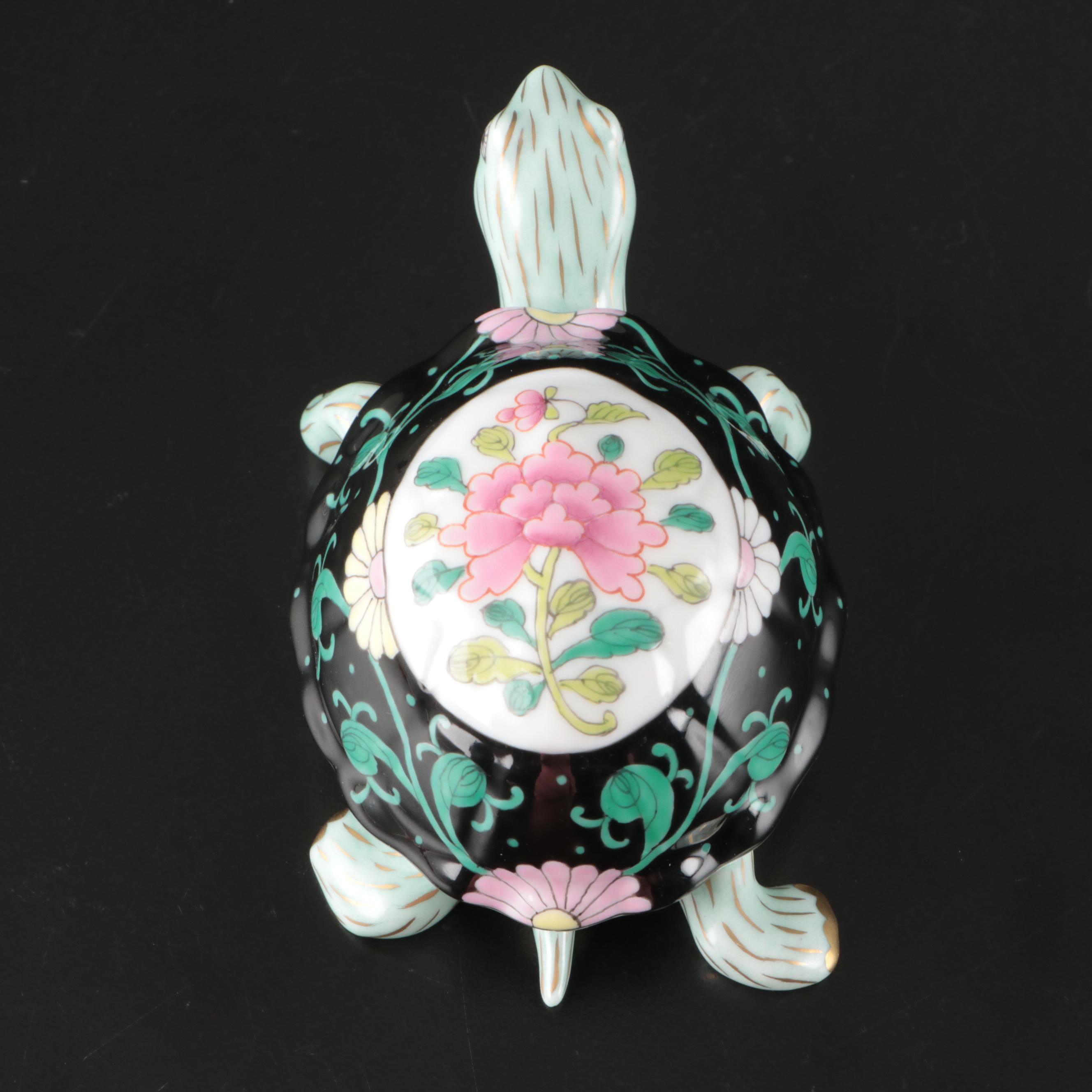 Signed Herend Porcelain "Black Dynasty" or "Siang Black" Turtle Shaped Box