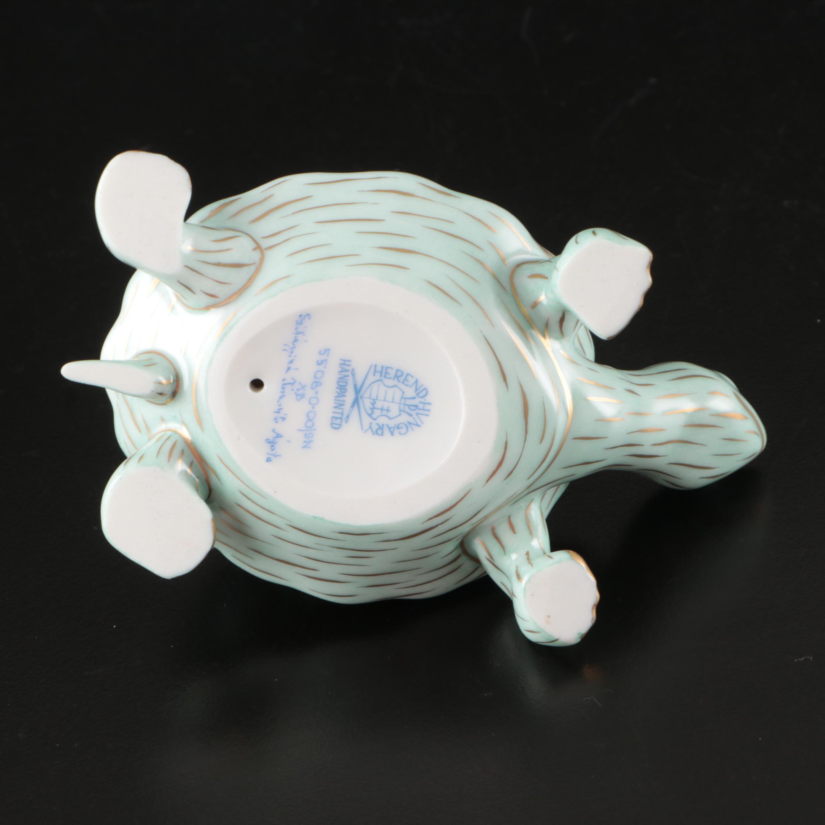 Signed Herend Porcelain "Black Dynasty" or "Siang Black" Turtle Shaped Box