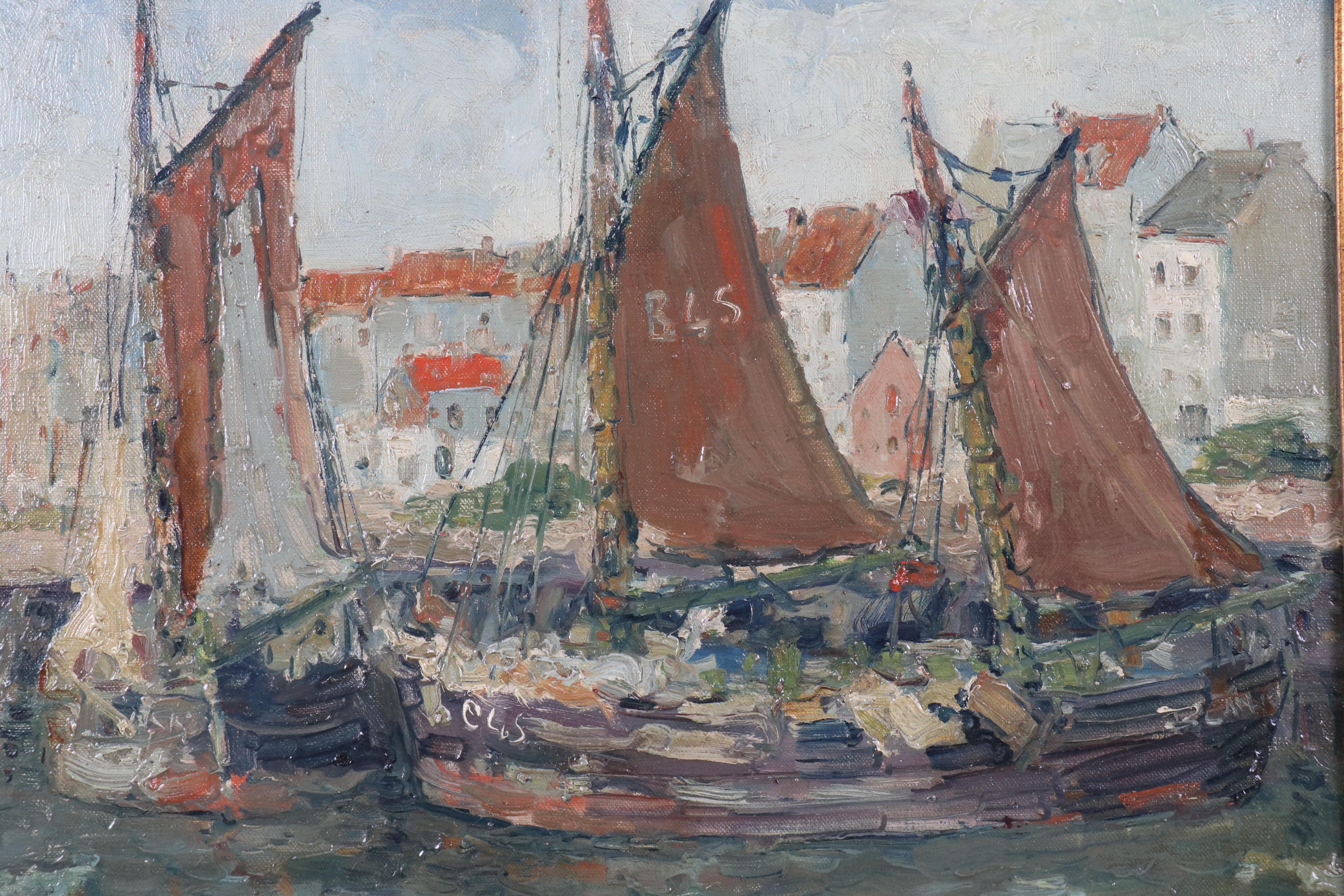 Rene Clarot Maritime Landscape Oil Painting of Port Scene, 1925