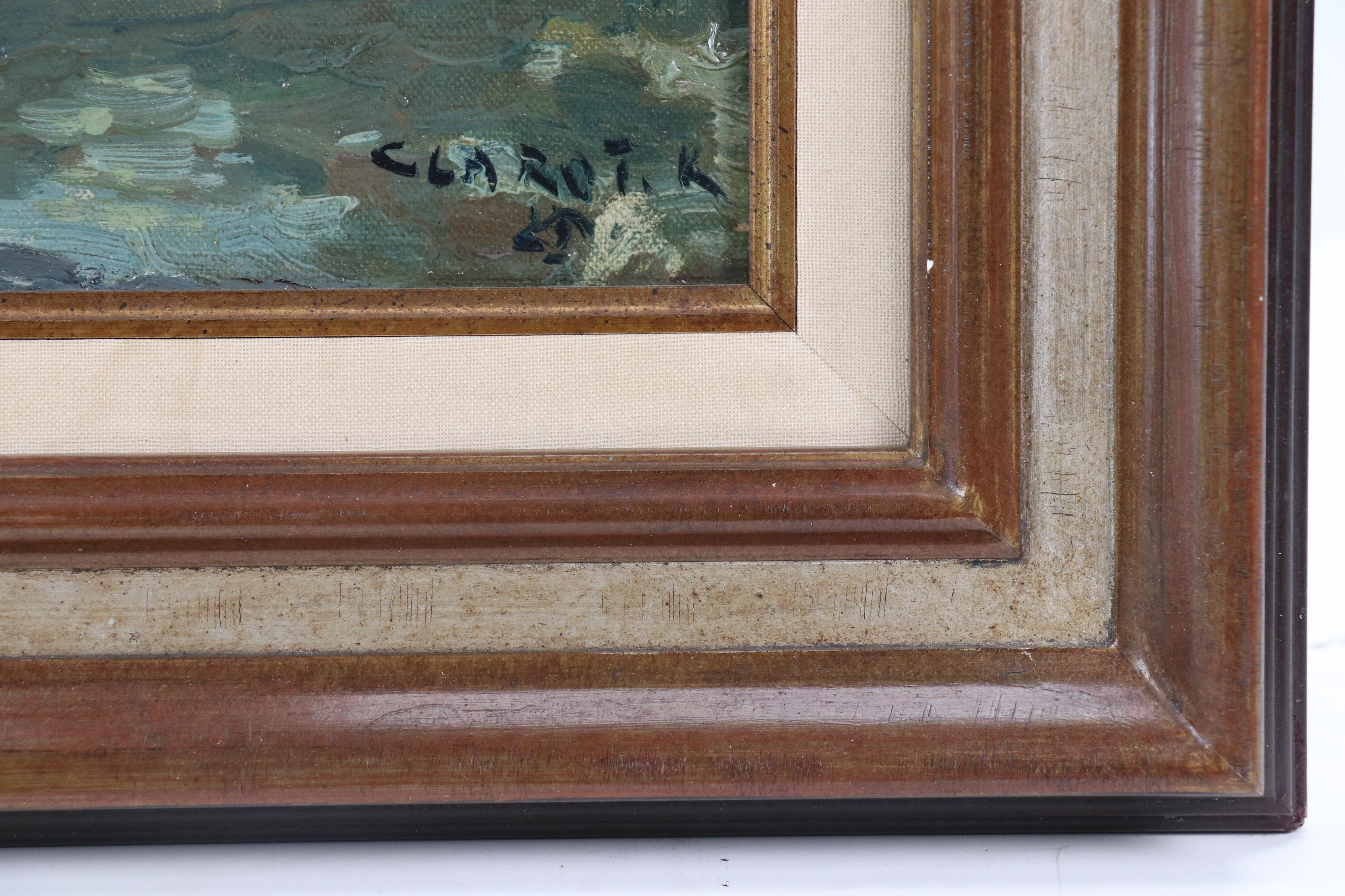 Rene Clarot Maritime Landscape Oil Painting of Port Scene, 1925