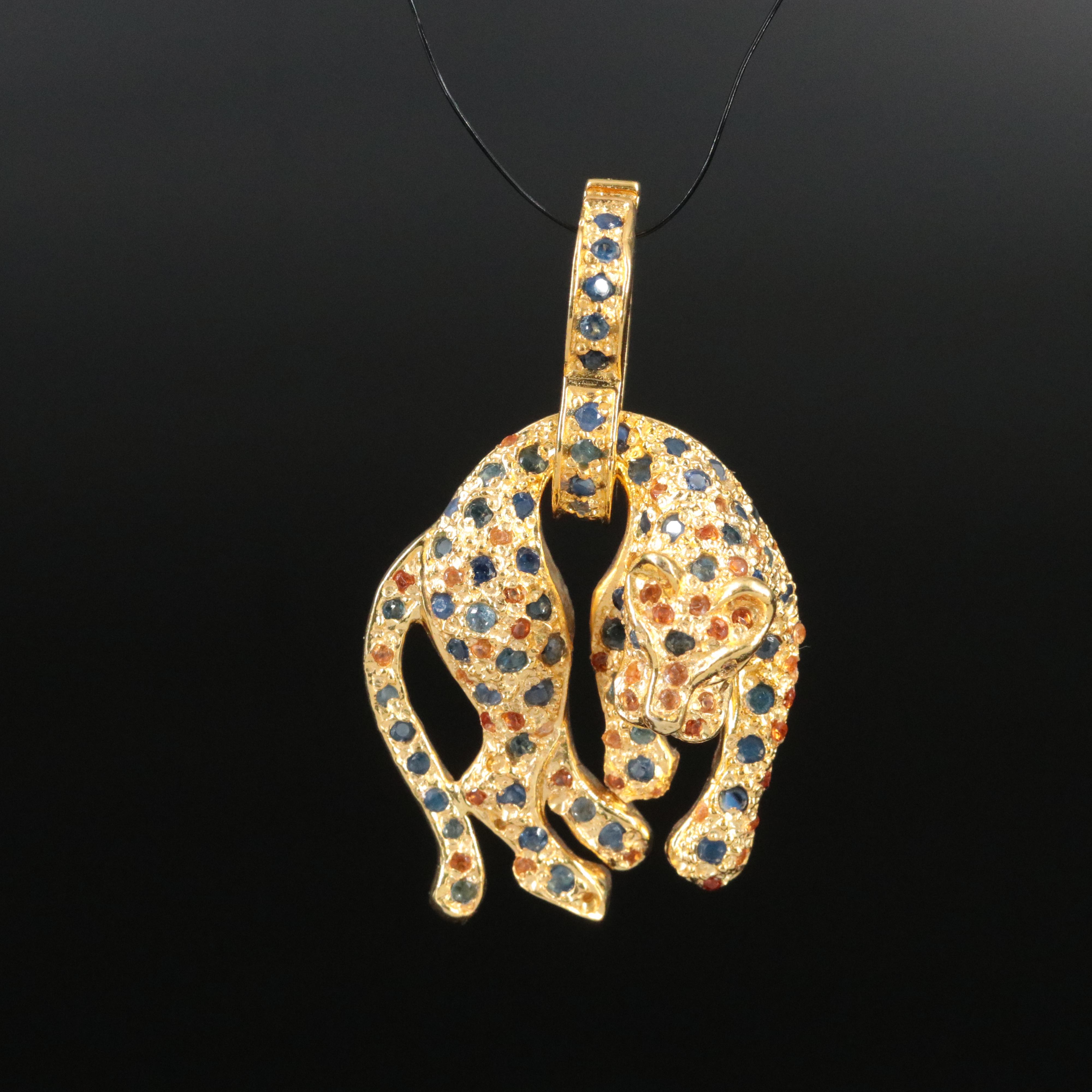 Sterling Sapphire Leopard Charm