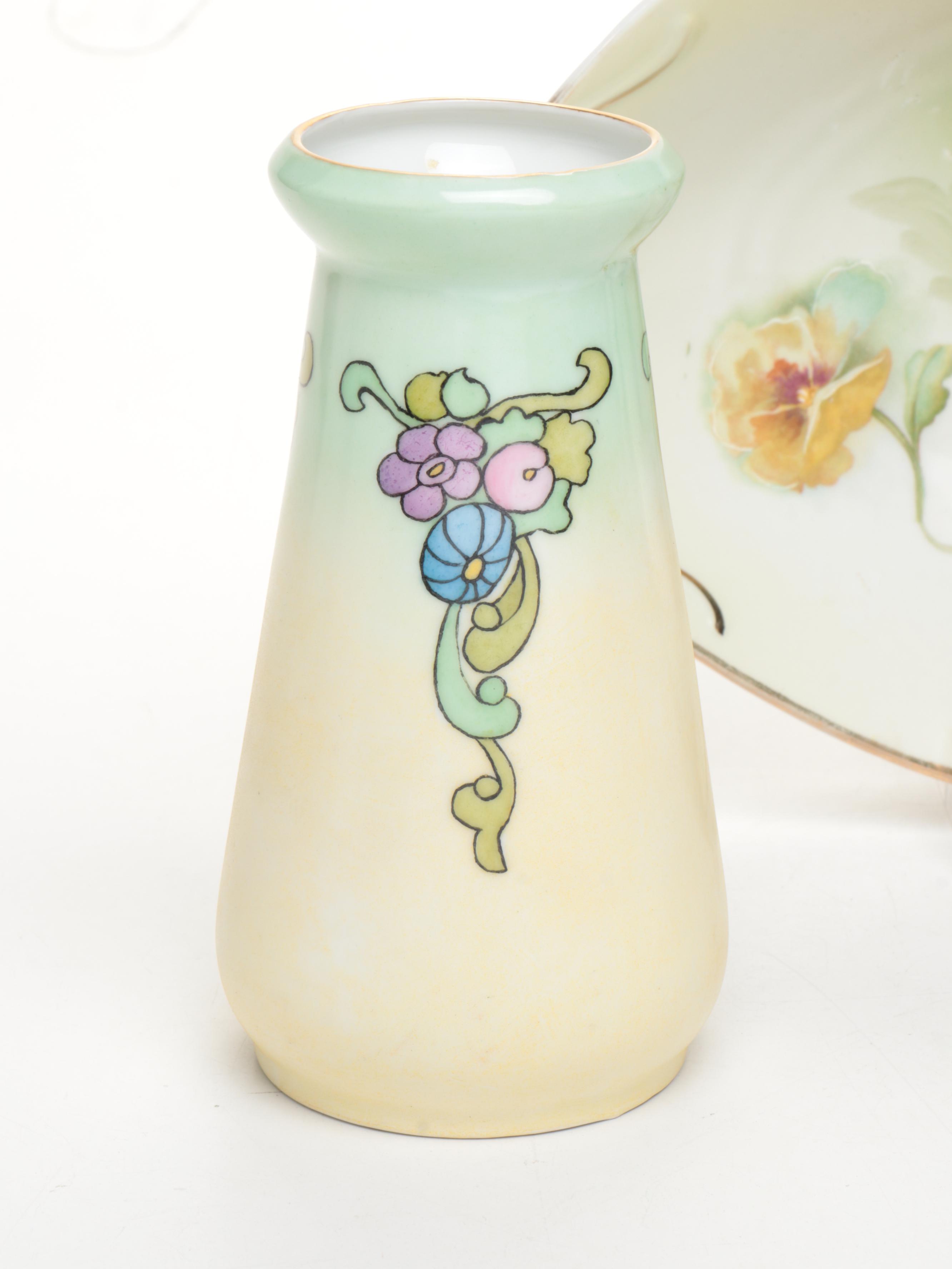 Z.S. & Co. Art Nouveau Style Porcelain Vase and Other Porcelain Table Décor