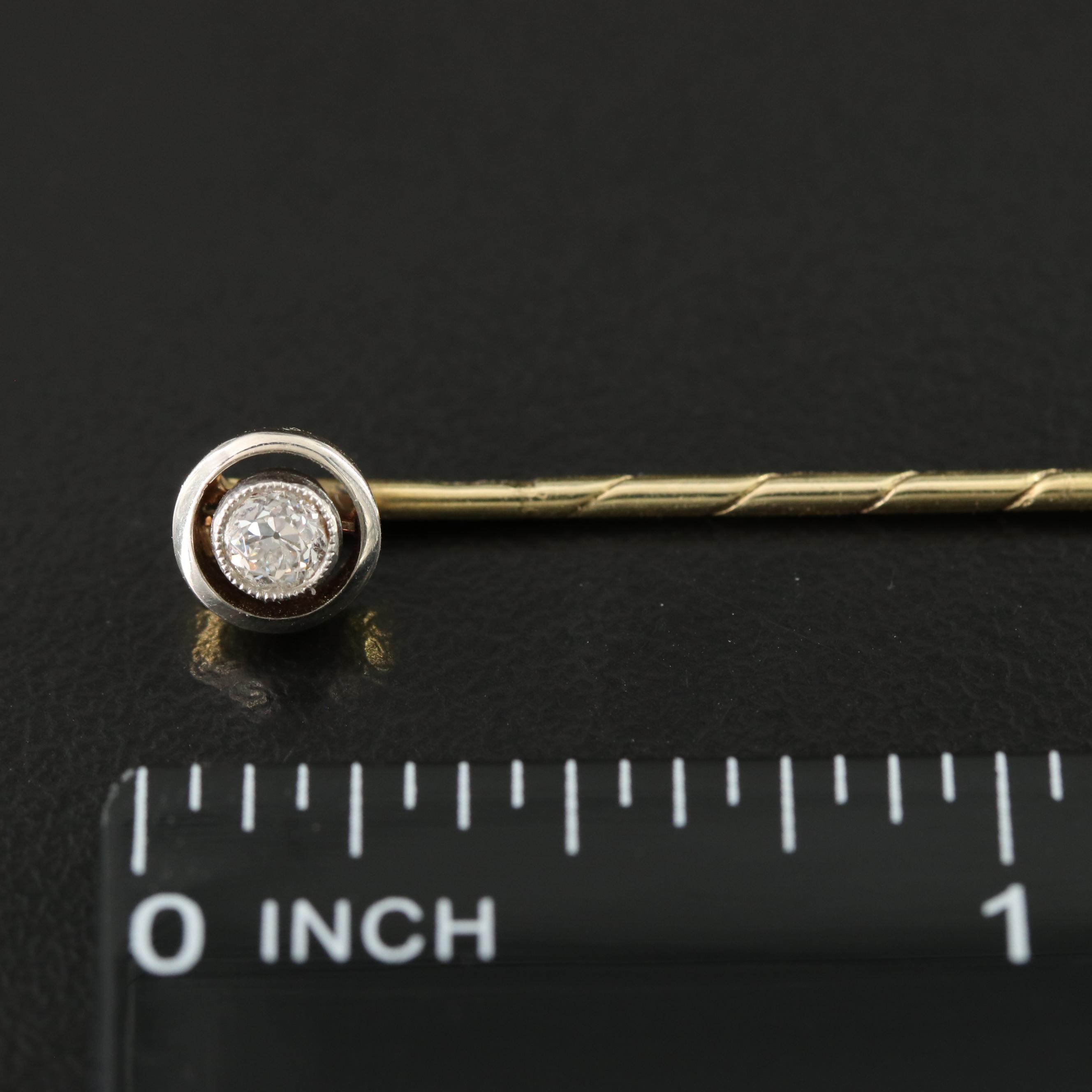 Antique Art Deco 14K 0.16 CT Diamond Stickpin with Platinum Accent