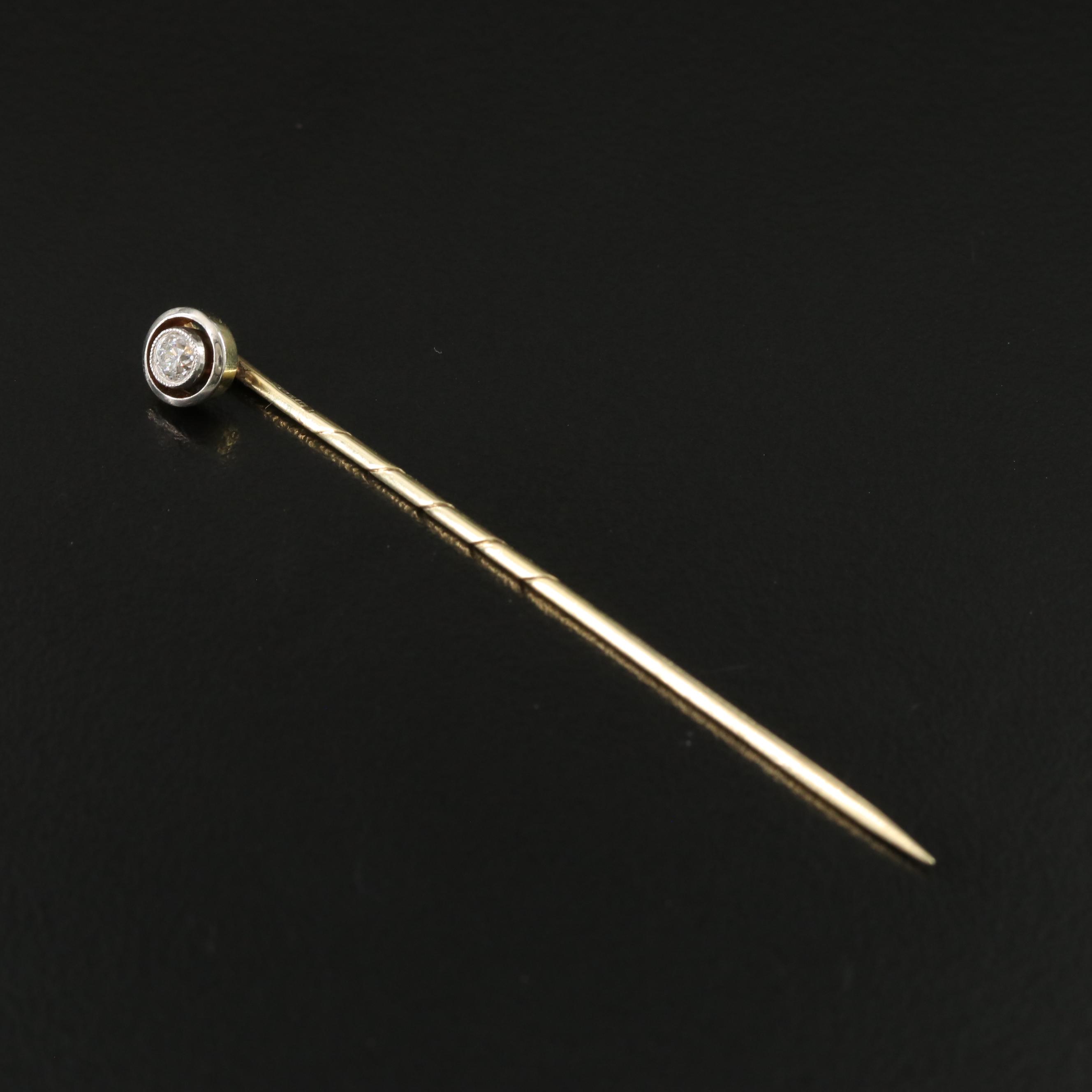 Antique Art Deco 14K 0.16 CT Diamond Stickpin with Platinum Accent