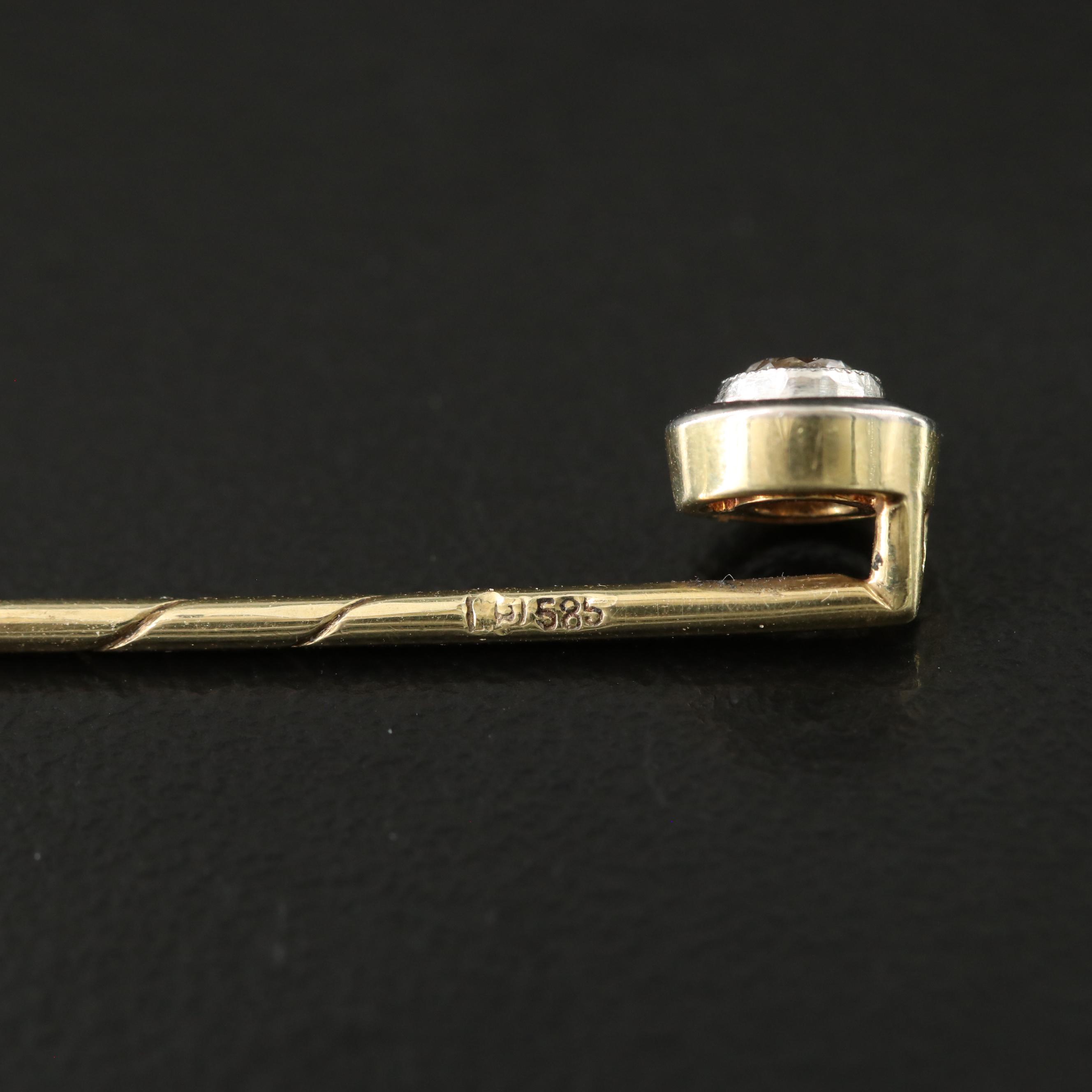 Antique Art Deco 14K 0.16 CT Diamond Stickpin with Platinum Accent