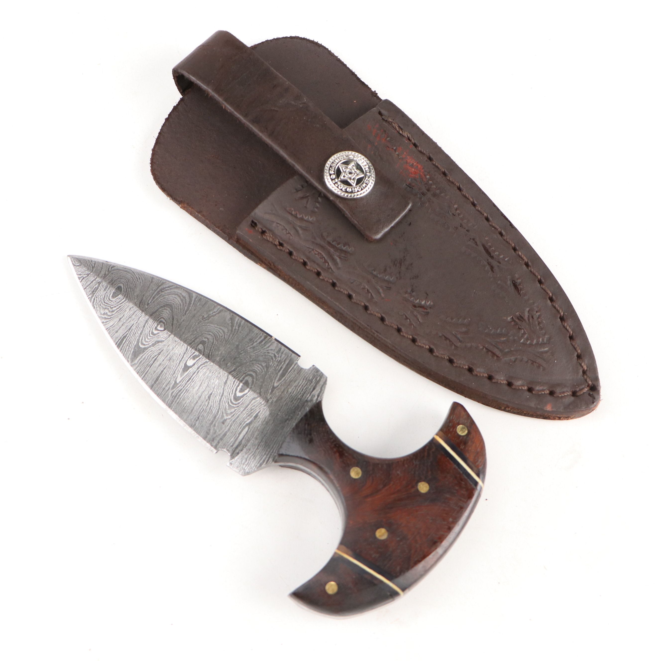 Damascus Steel Hunting and Skinner Knives in Leather Scabbards