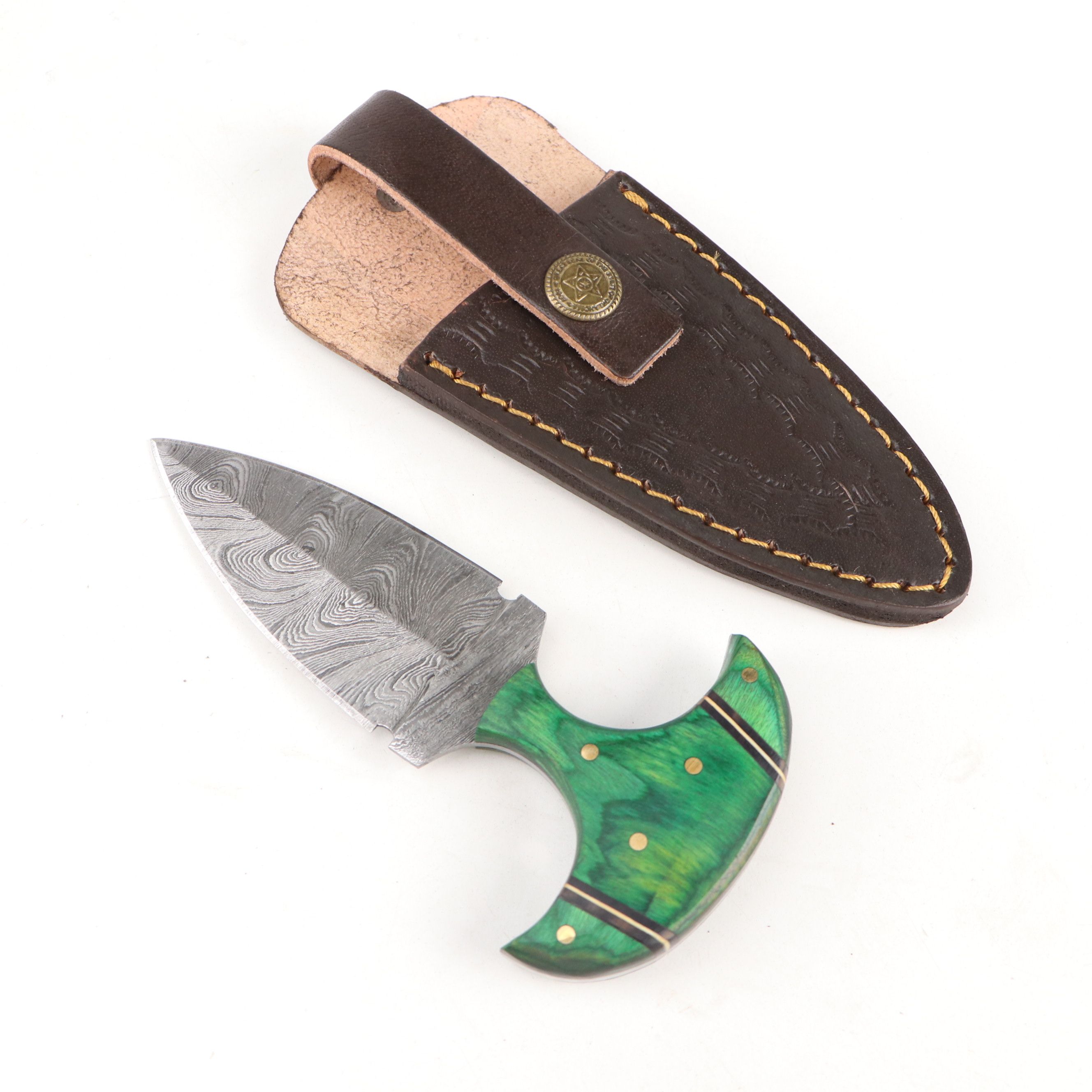 Damascus Steel Hunting and Skinner Knives in Leather Scabbards