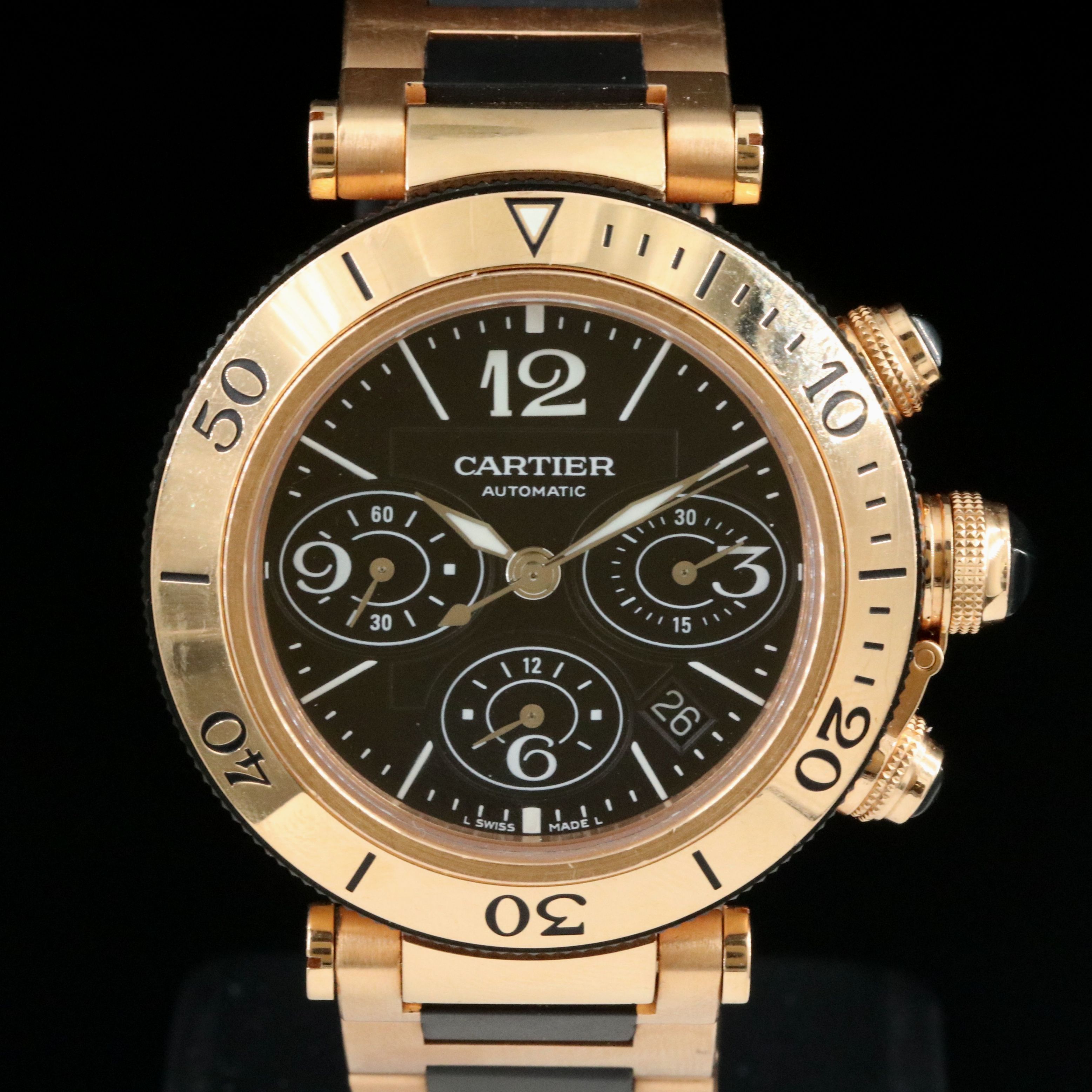 Cartier Pasha Seatimer Black 42mm 18K Rose Gold Automatic Watch 3066