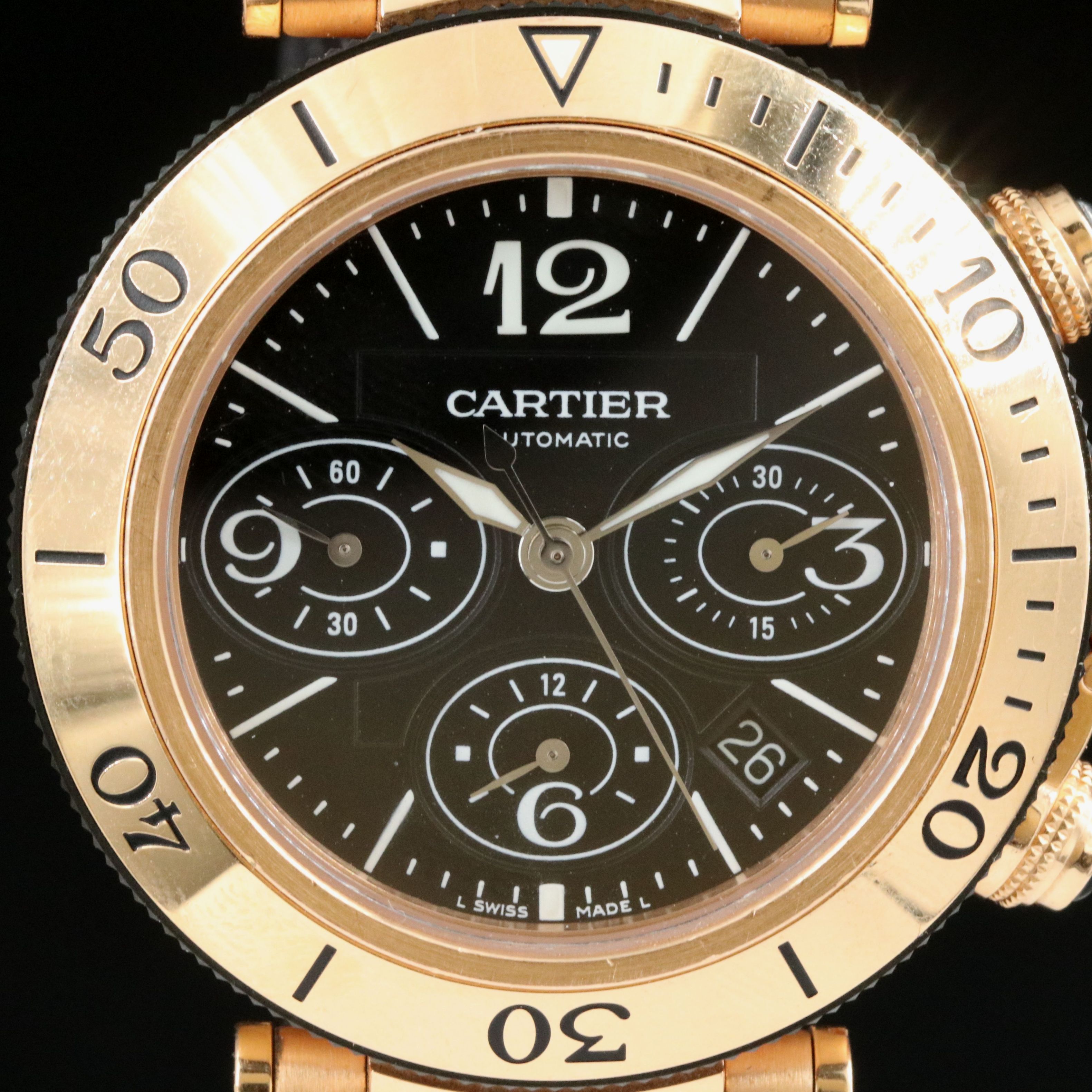 Cartier Pasha Seatimer Black 42mm 18K Rose Gold Automatic Watch 3066