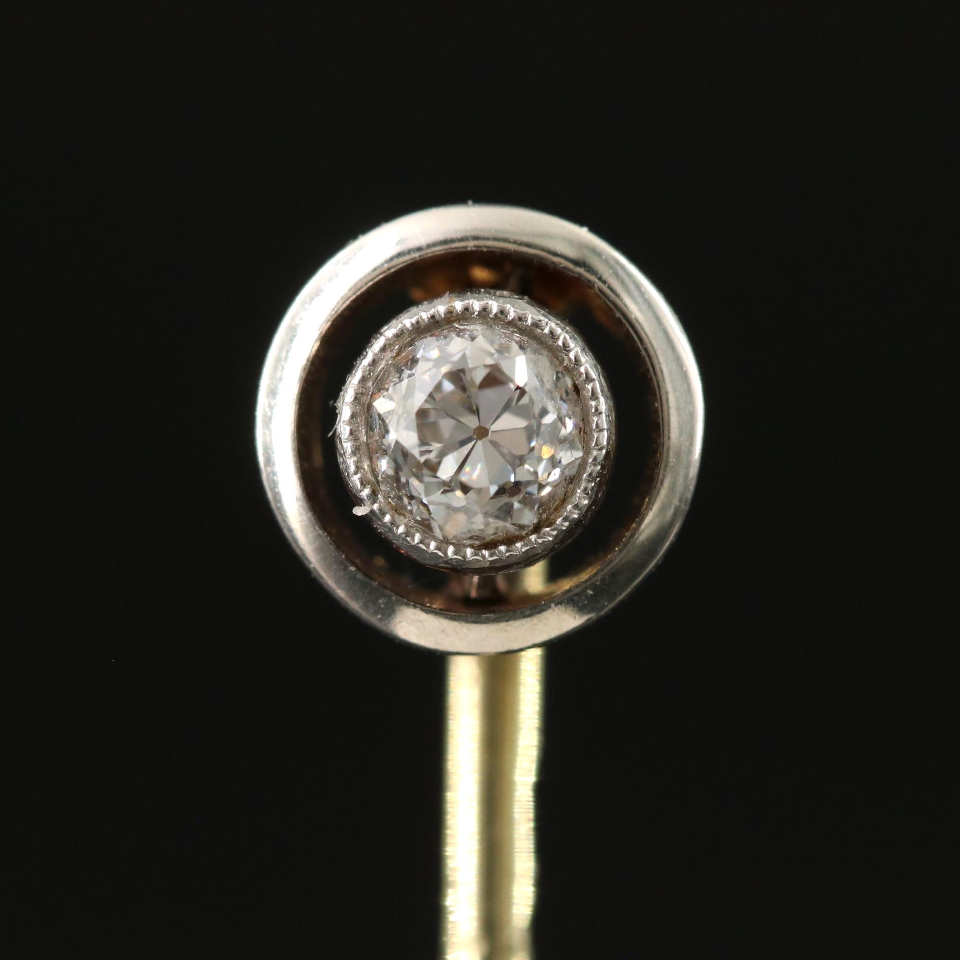 Antique Art Deco 14K 0.16 CT Diamond Stickpin with Platinum Accent