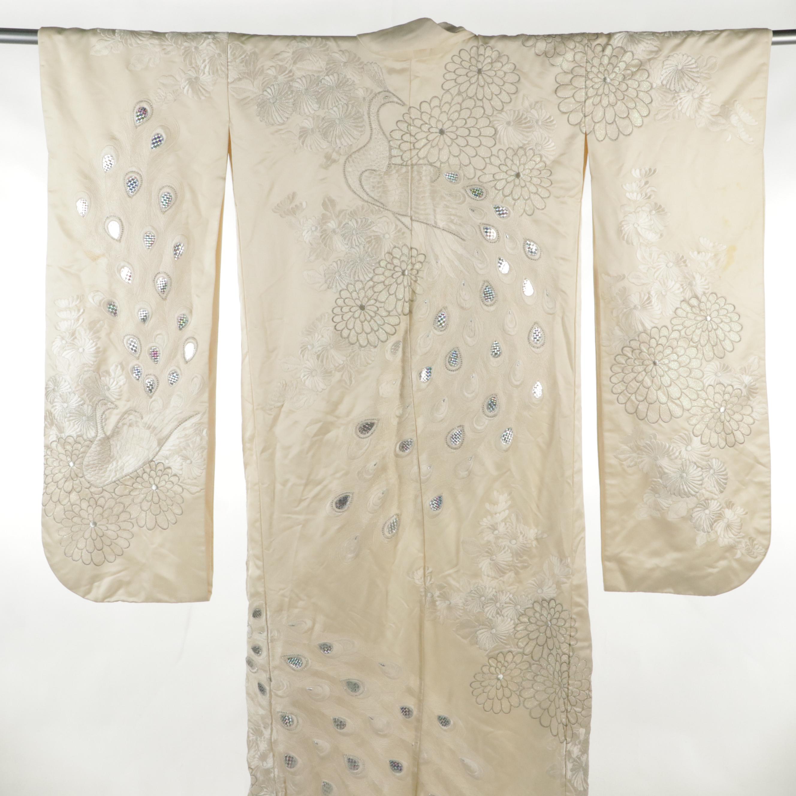 Japanese Shiromuku Wedding Kimono with Embellished Embroidery