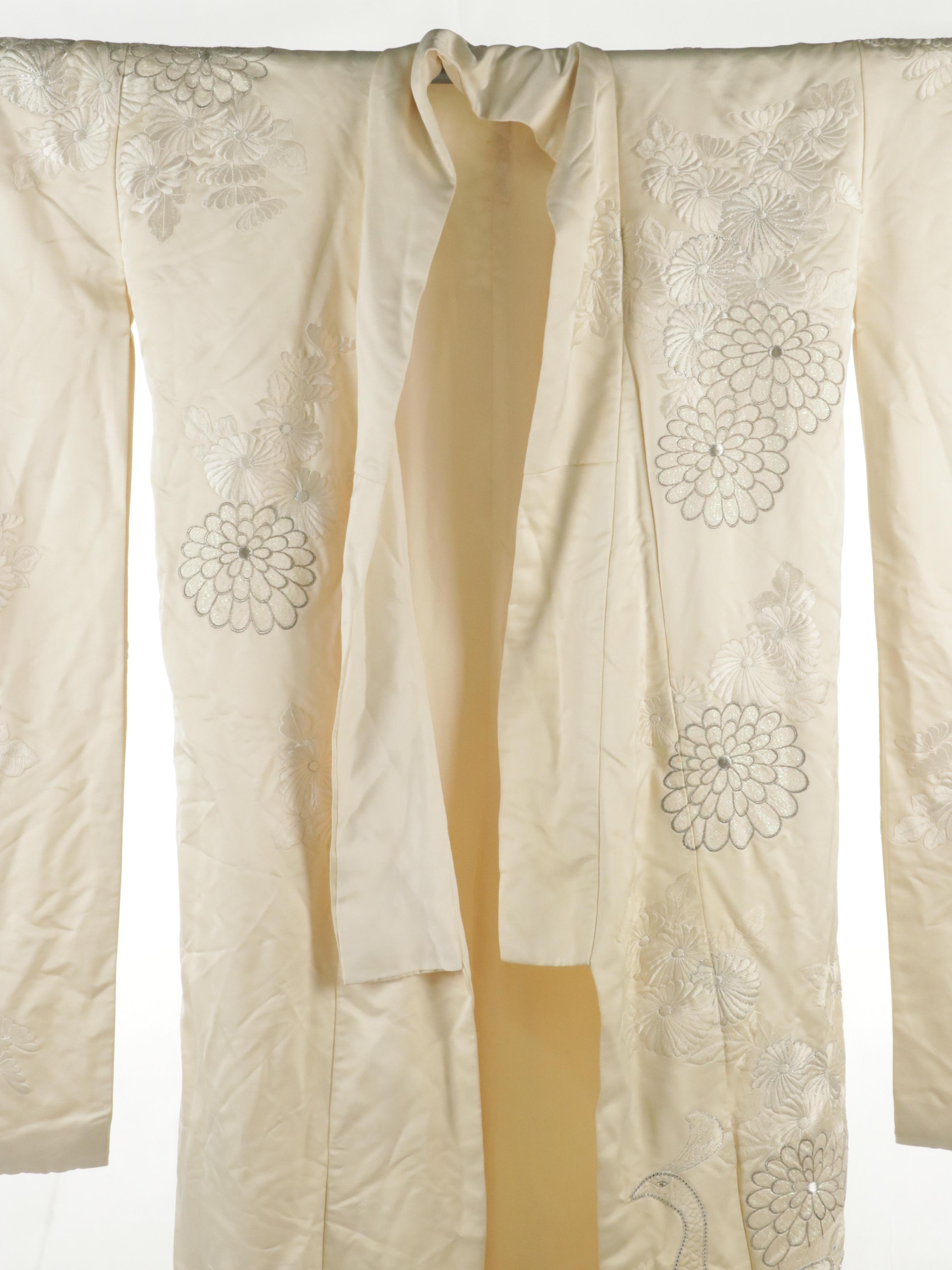 Japanese Shiromuku Wedding Kimono with Embellished Embroidery