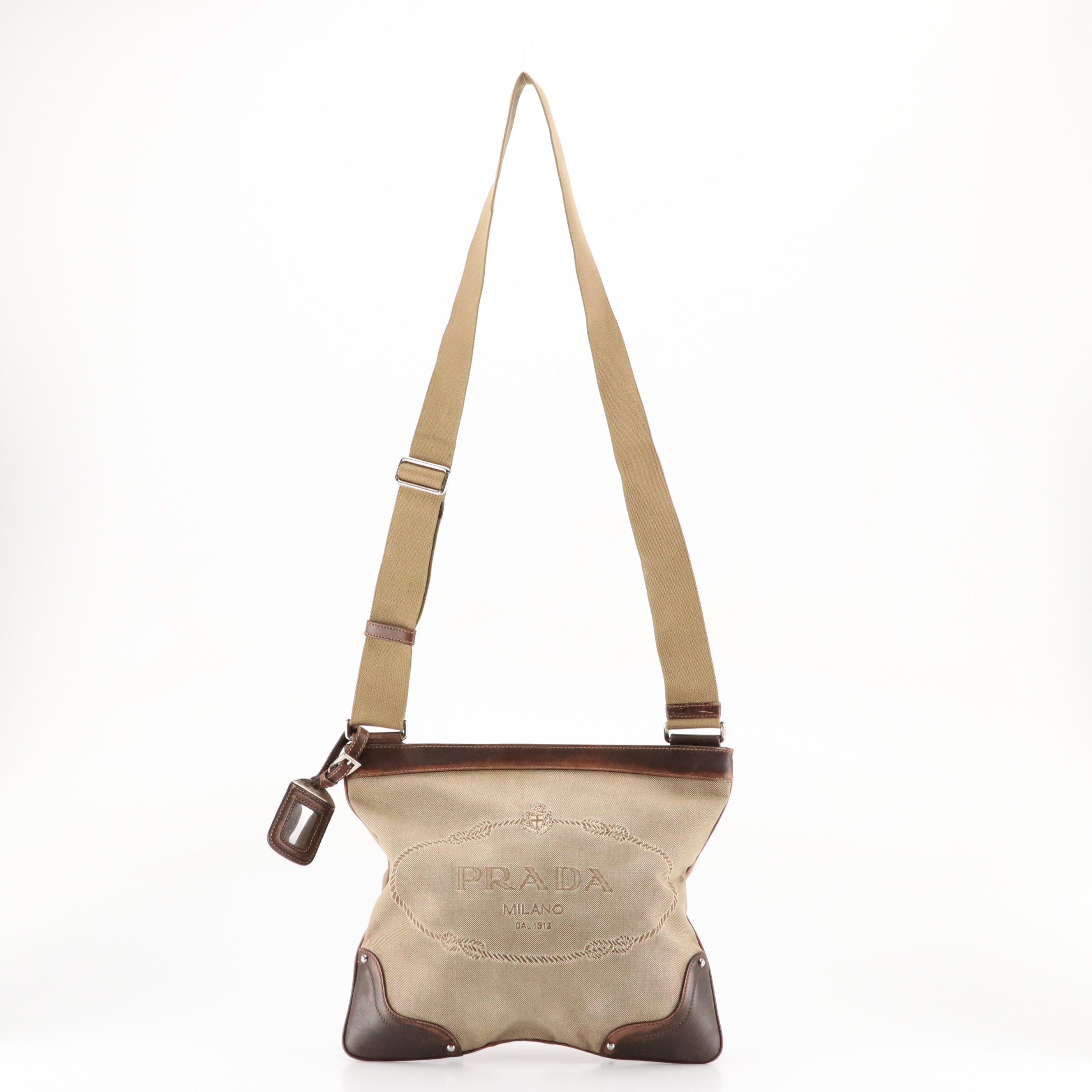Prada Canapa Logo Jacquard Canvas and Leather Crossbody Bag