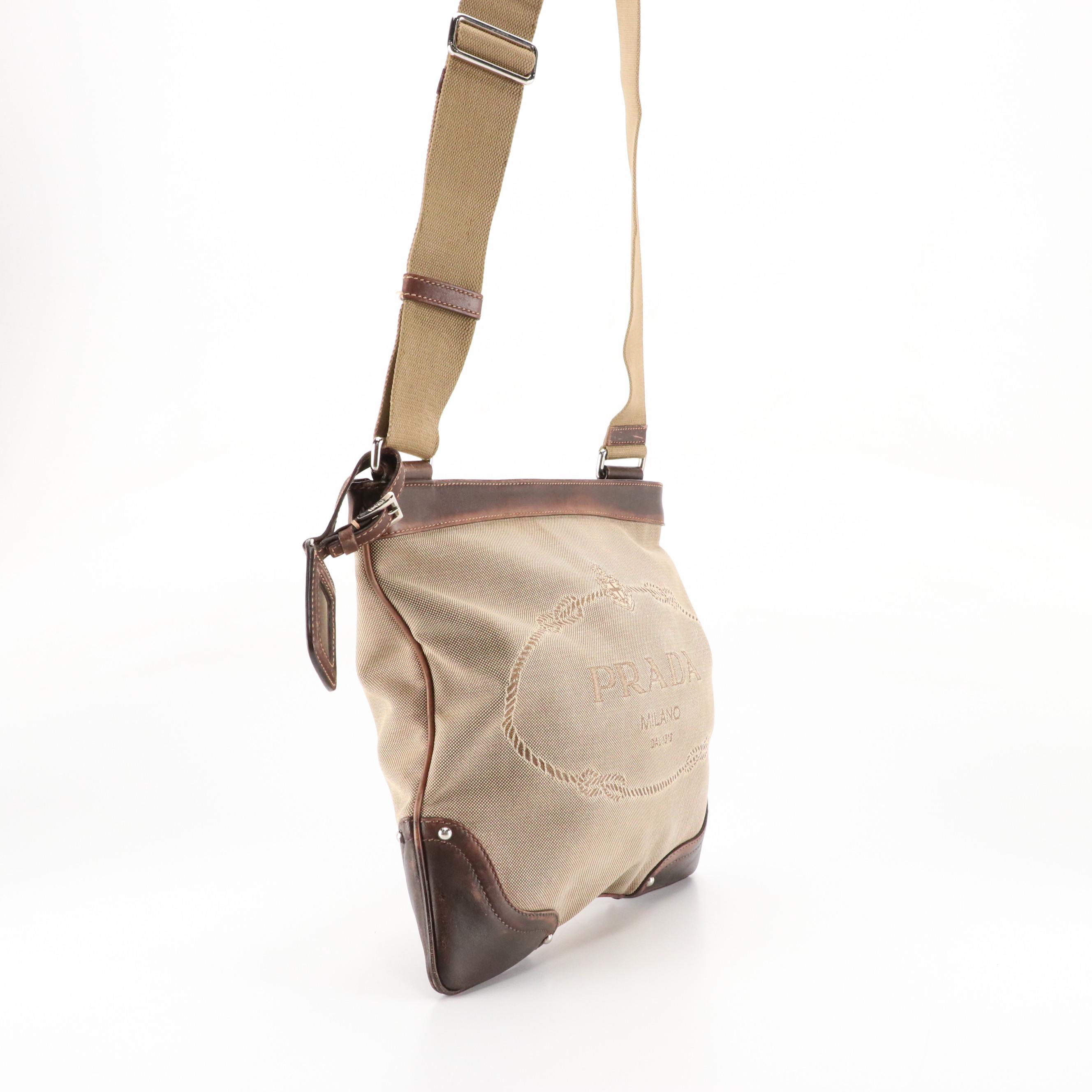 Prada Canapa Logo Jacquard Canvas and Leather Crossbody Bag