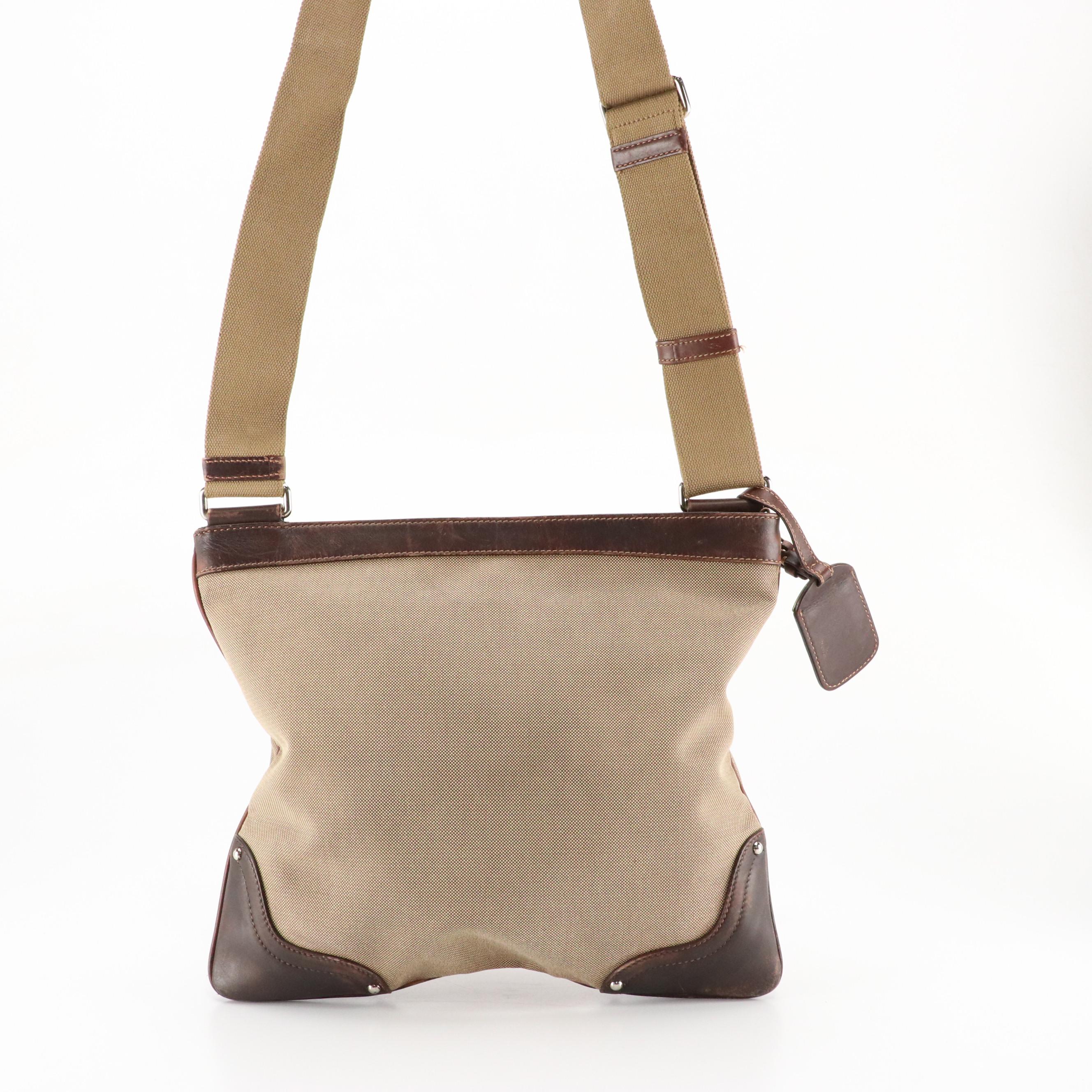 Prada Canapa Logo Jacquard Canvas and Leather Crossbody Bag