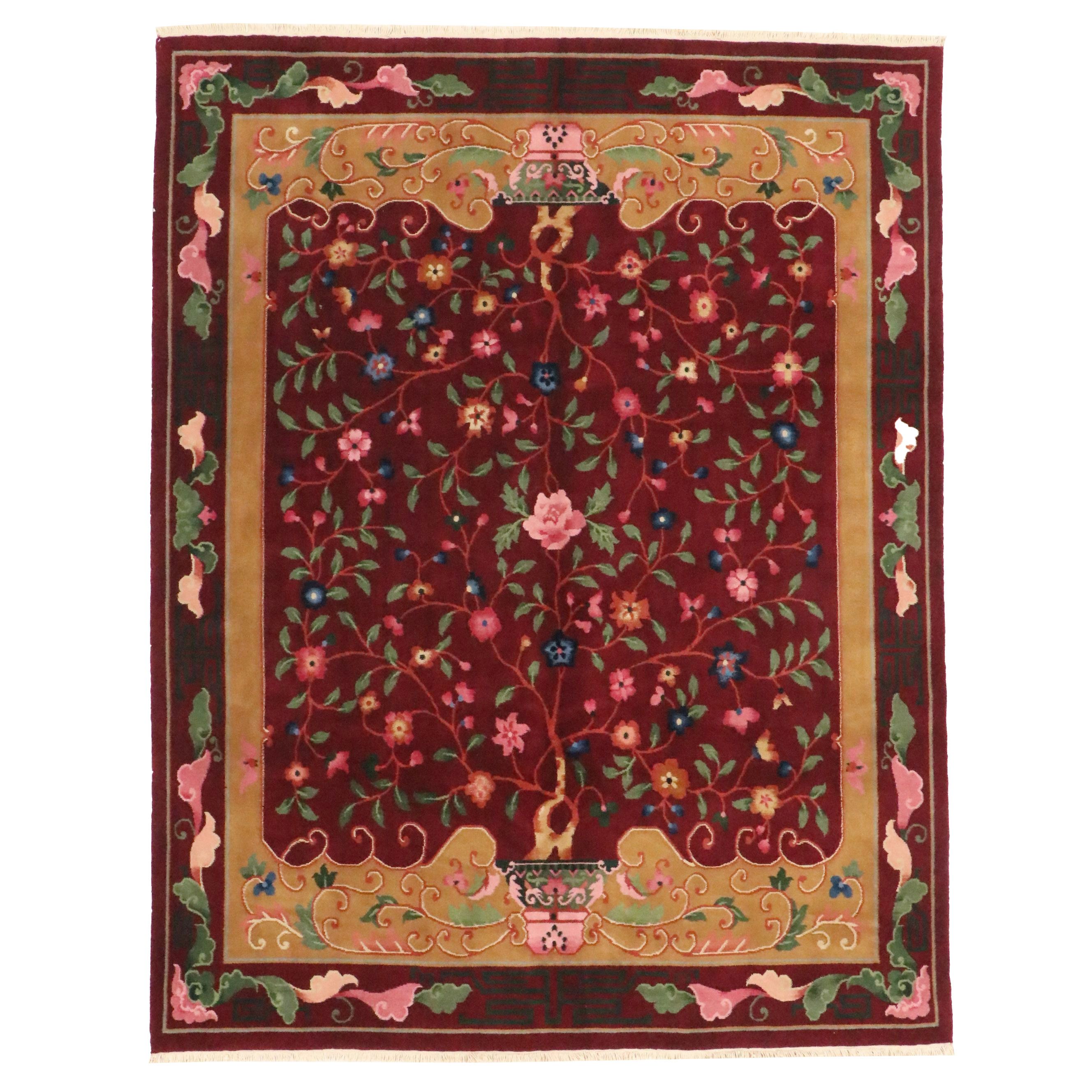 7'7 x 10' Hand-Knotted Chinese Floral Area Rug