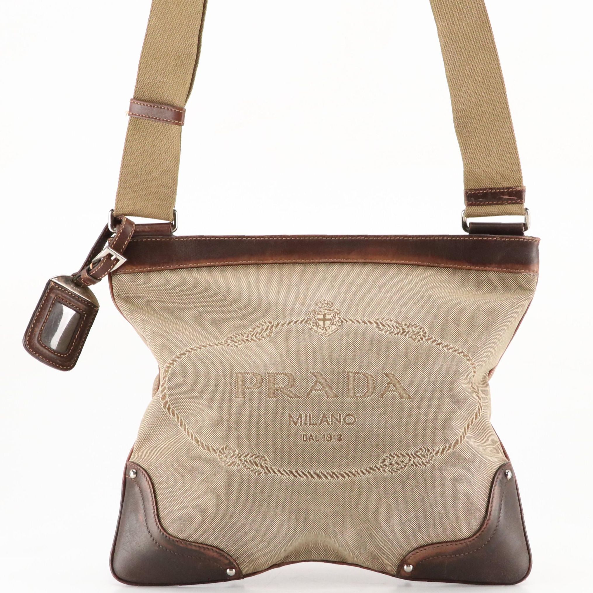 Prada Canapa Logo Jacquard Canvas and Leather Crossbody Bag