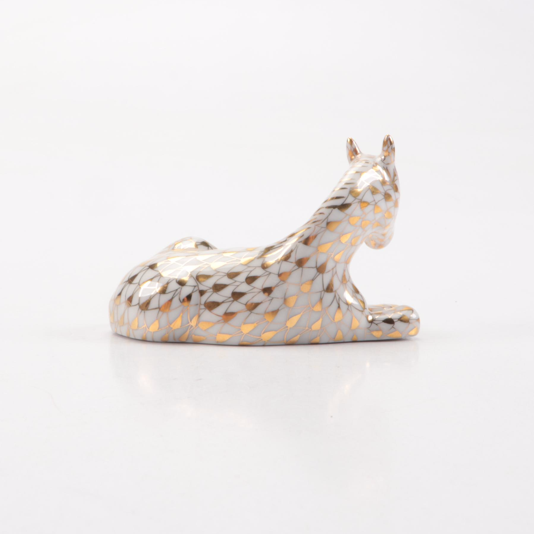 Herend Gold Fishnet with Gold "Horse Foal" Porcelain Figurine, 1998