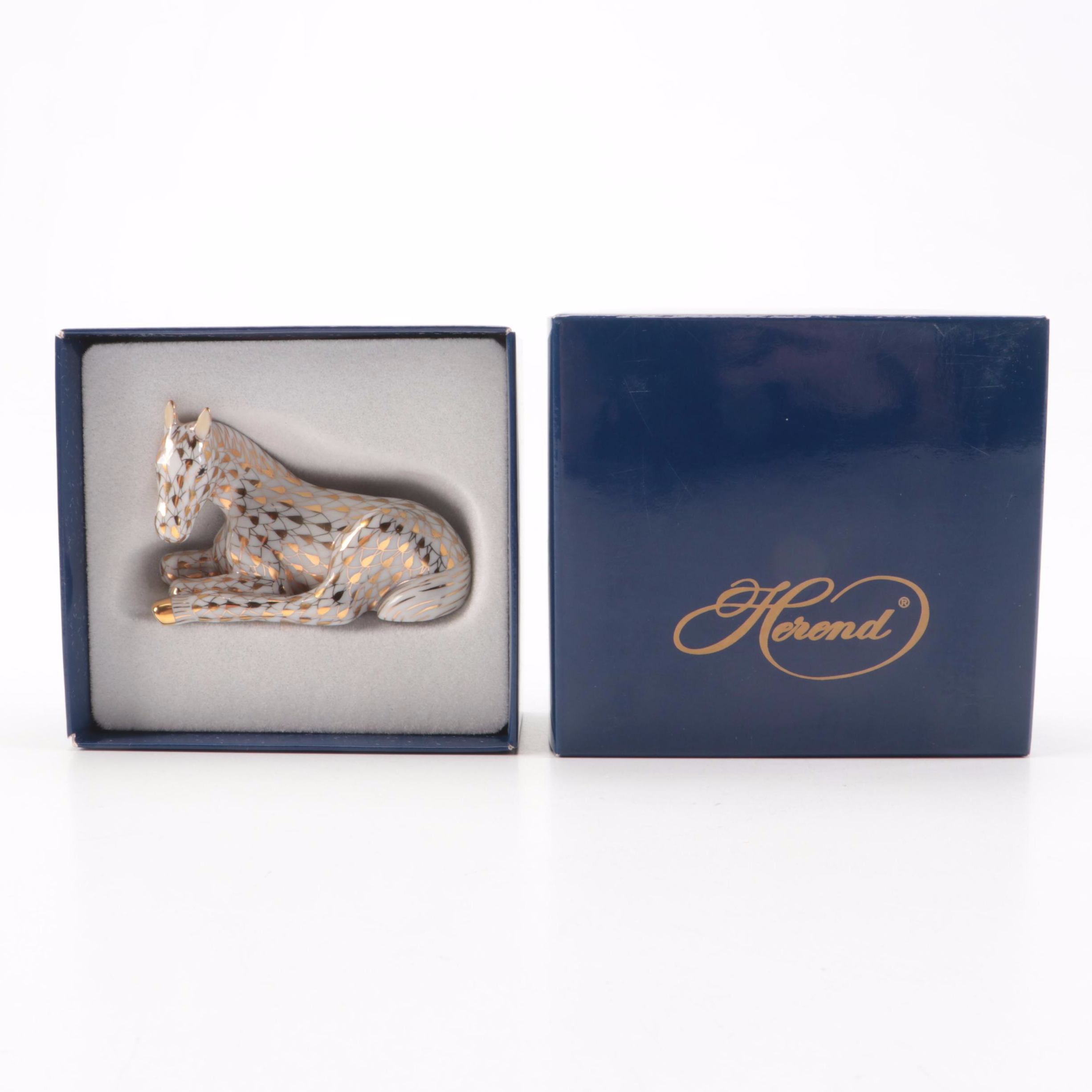 Herend Gold Fishnet with Gold "Horse Foal" Porcelain Figurine, 1998