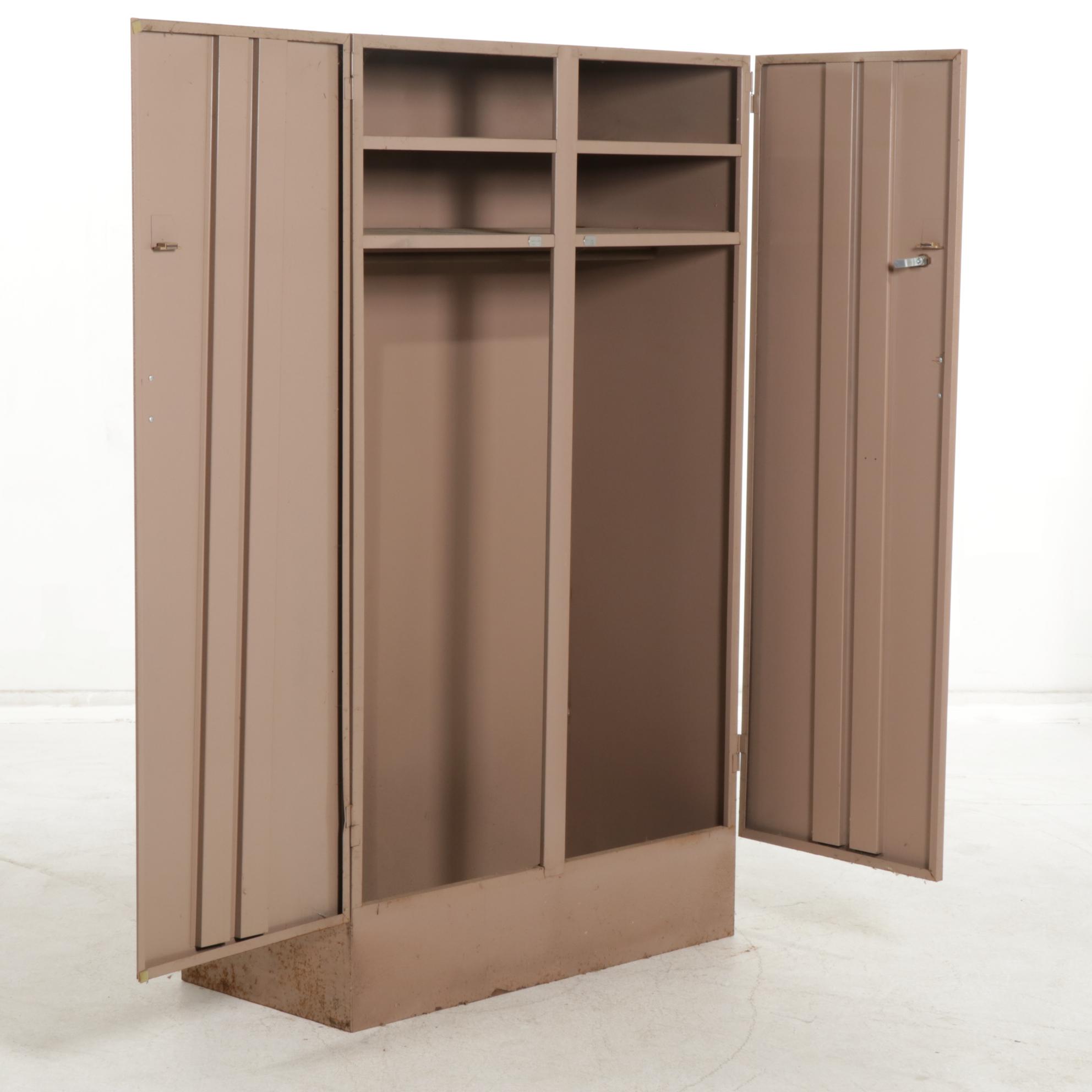 Industrial Metal Wardrobe Cabinet with Mirrored Door, Mid 20th Century