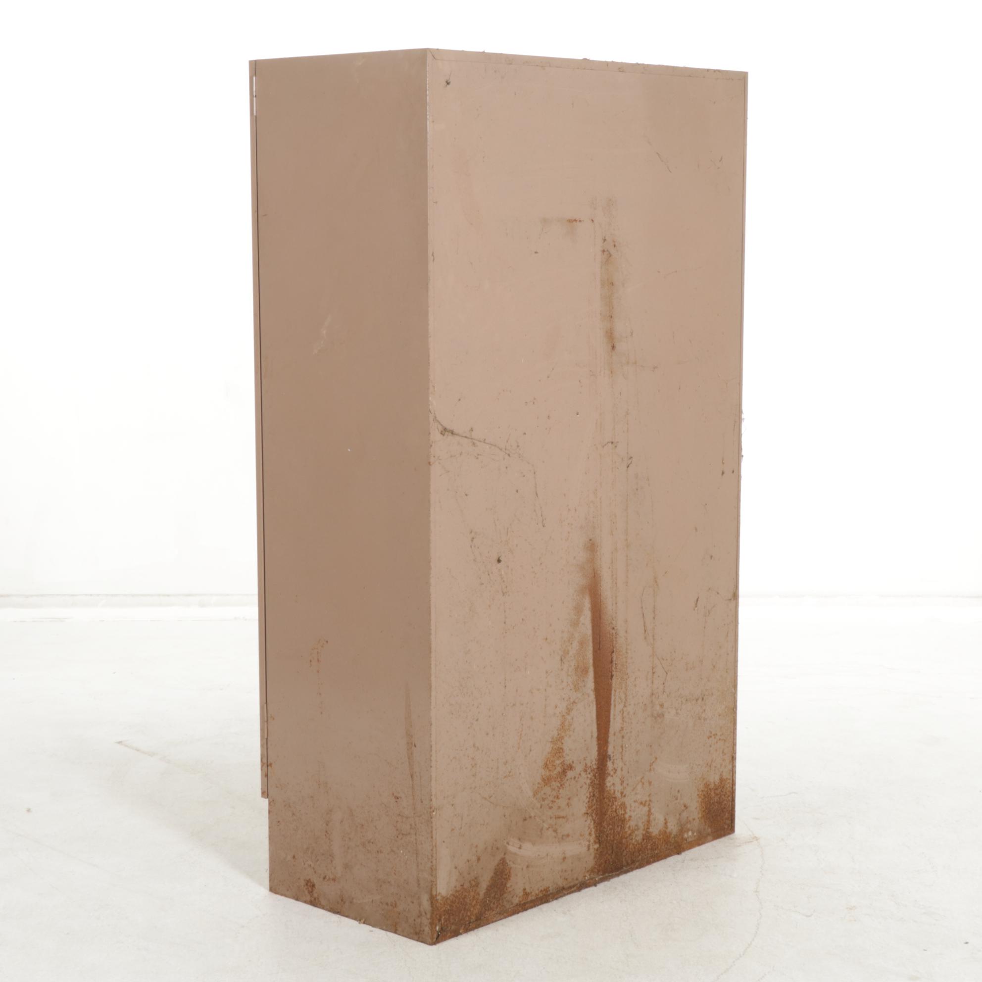 Industrial Metal Wardrobe Cabinet with Mirrored Door, Mid 20th Century