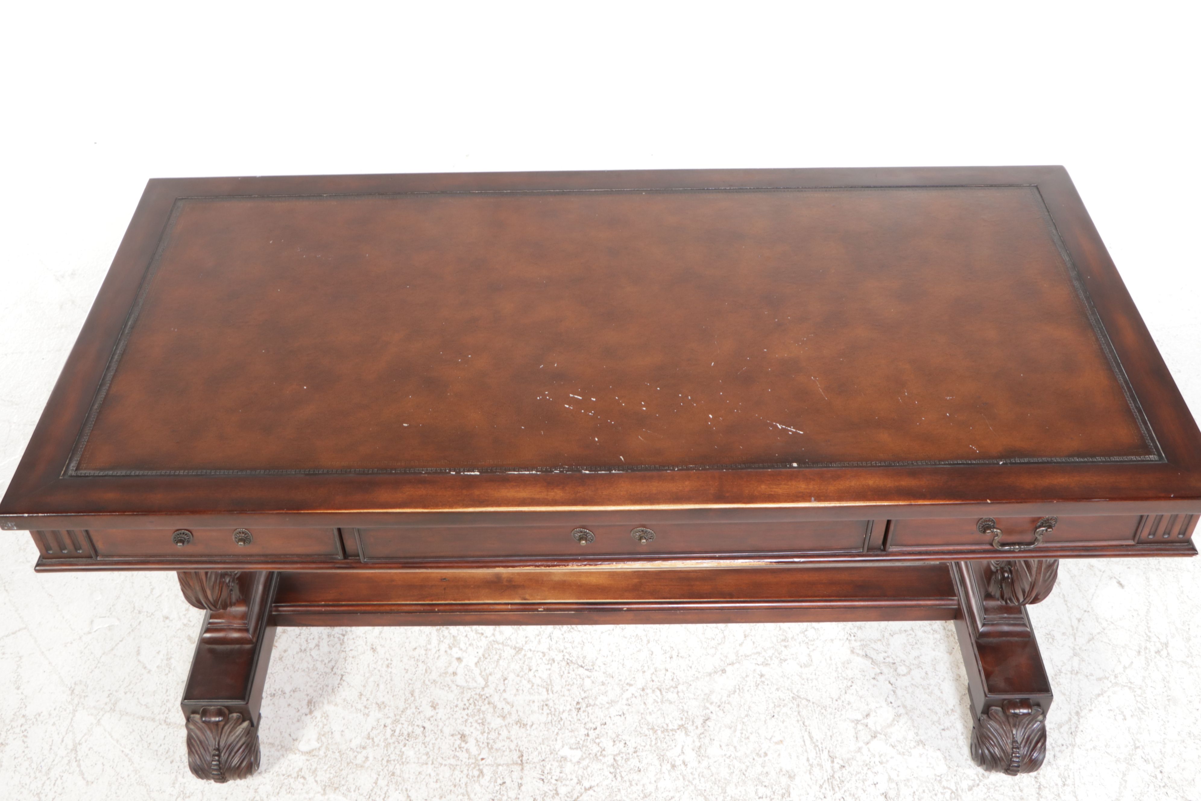 Duncan Phyfe Style Walnut Finish Lyre Leg Computer Desk