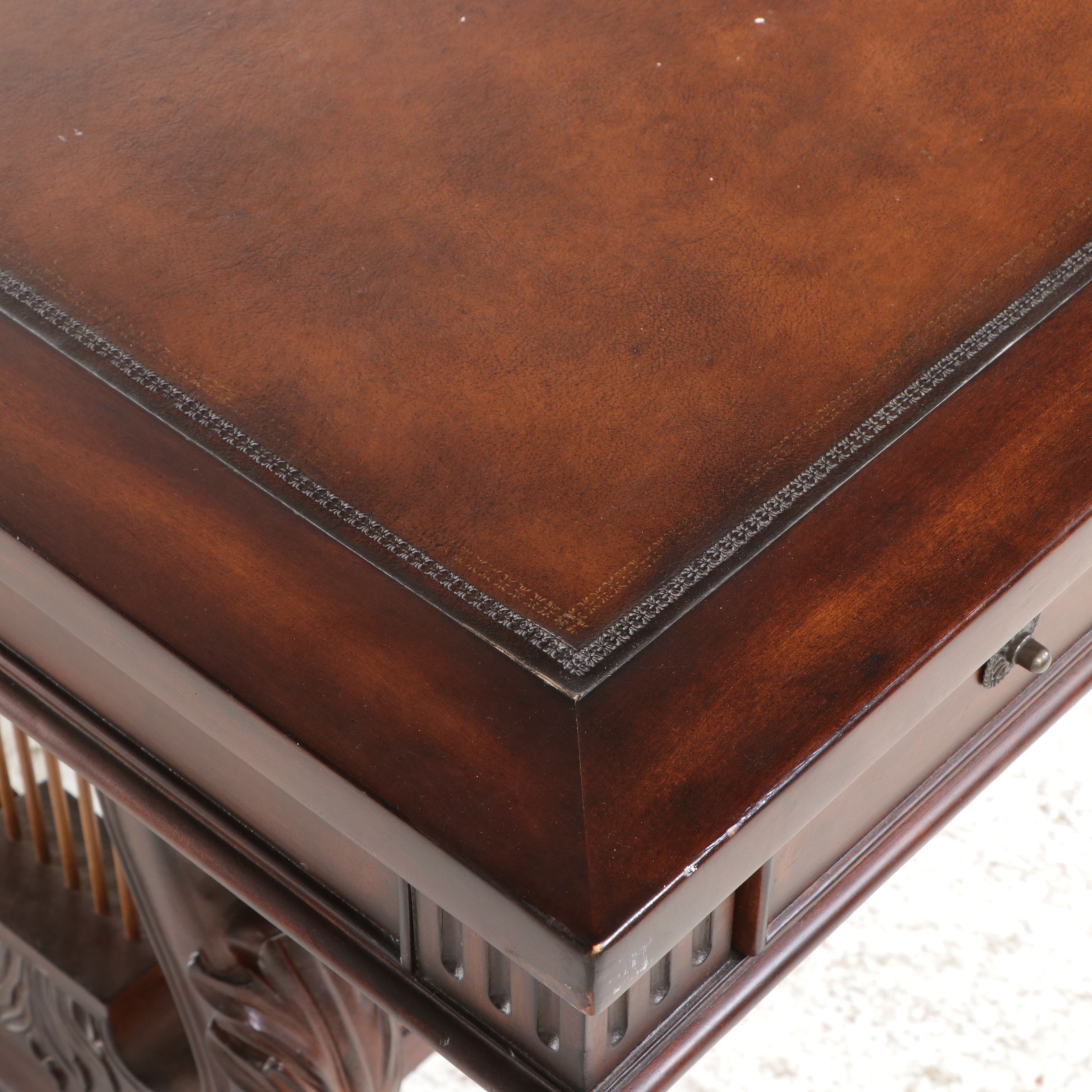 Duncan Phyfe Style Walnut Finish Lyre Leg Computer Desk