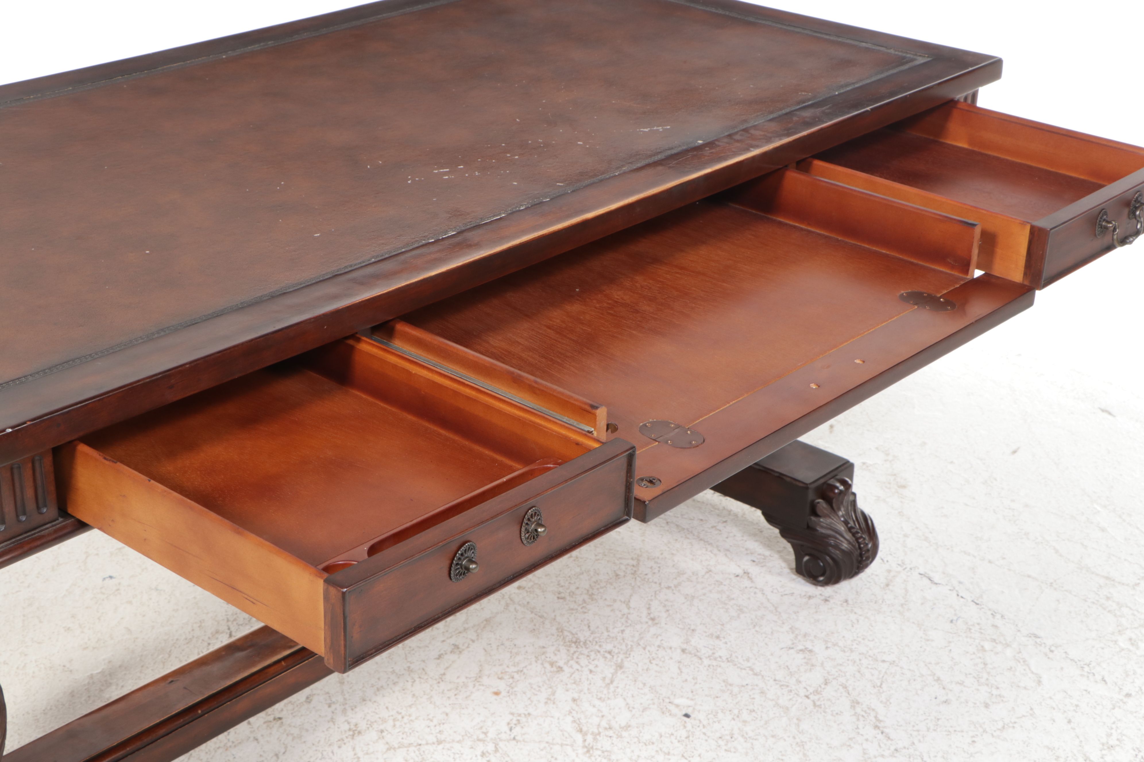 Duncan Phyfe Style Walnut Finish Lyre Leg Computer Desk