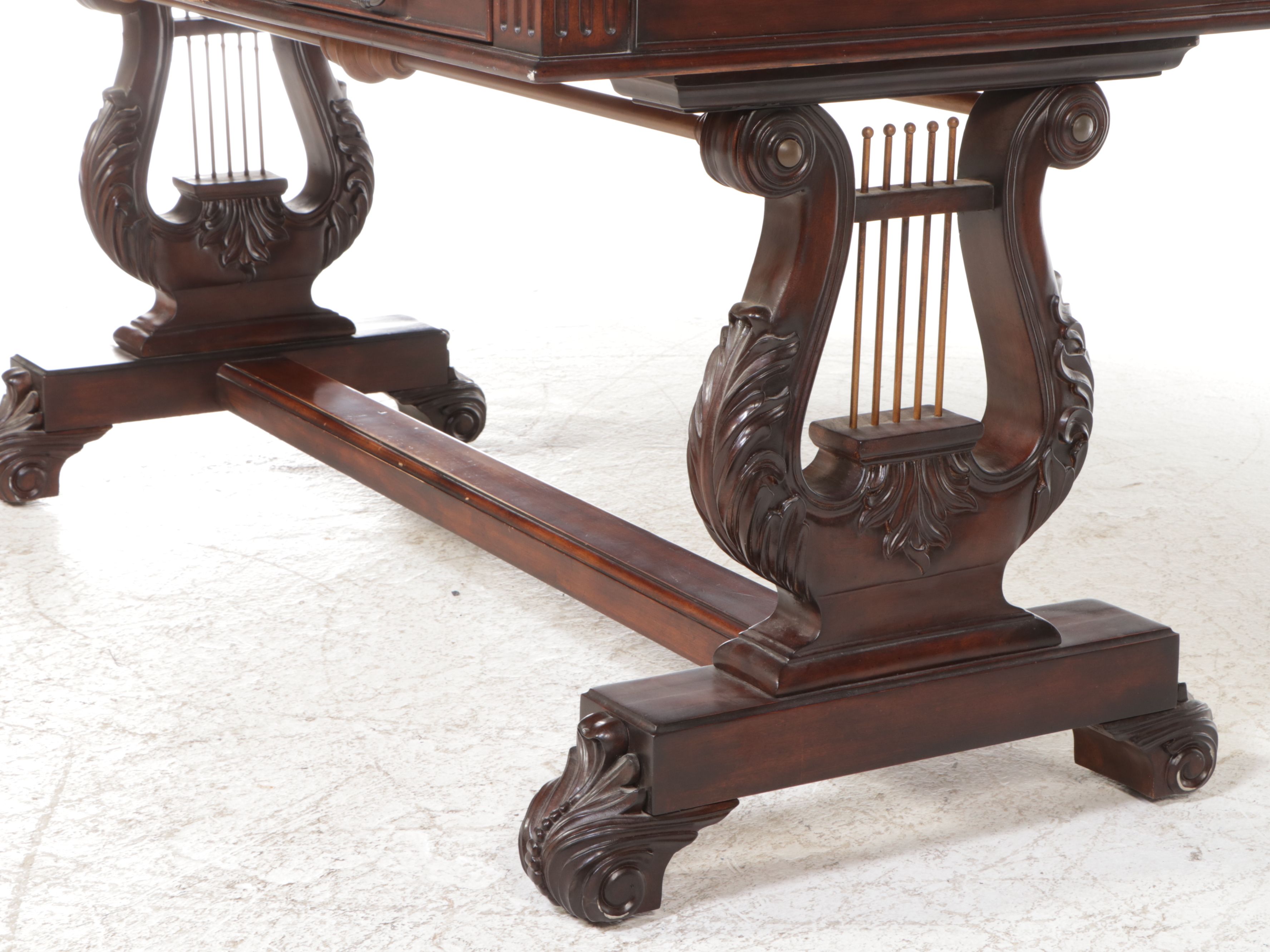 Duncan Phyfe Style Walnut Finish Lyre Leg Computer Desk